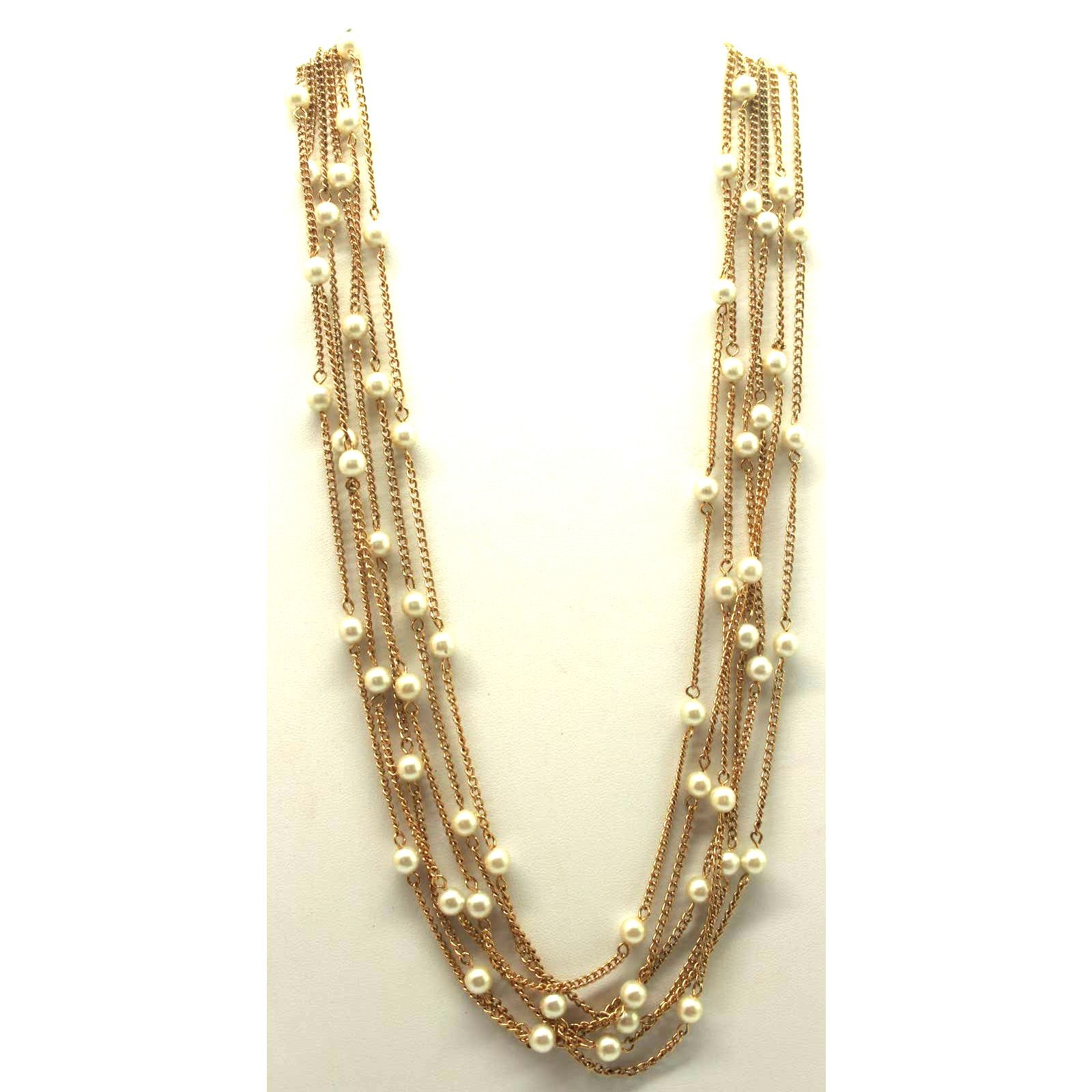 Other Six Goldtone Chains & Faux Pearl Necklace 23" Long Size ONE SIZE - 2 Thumbnail