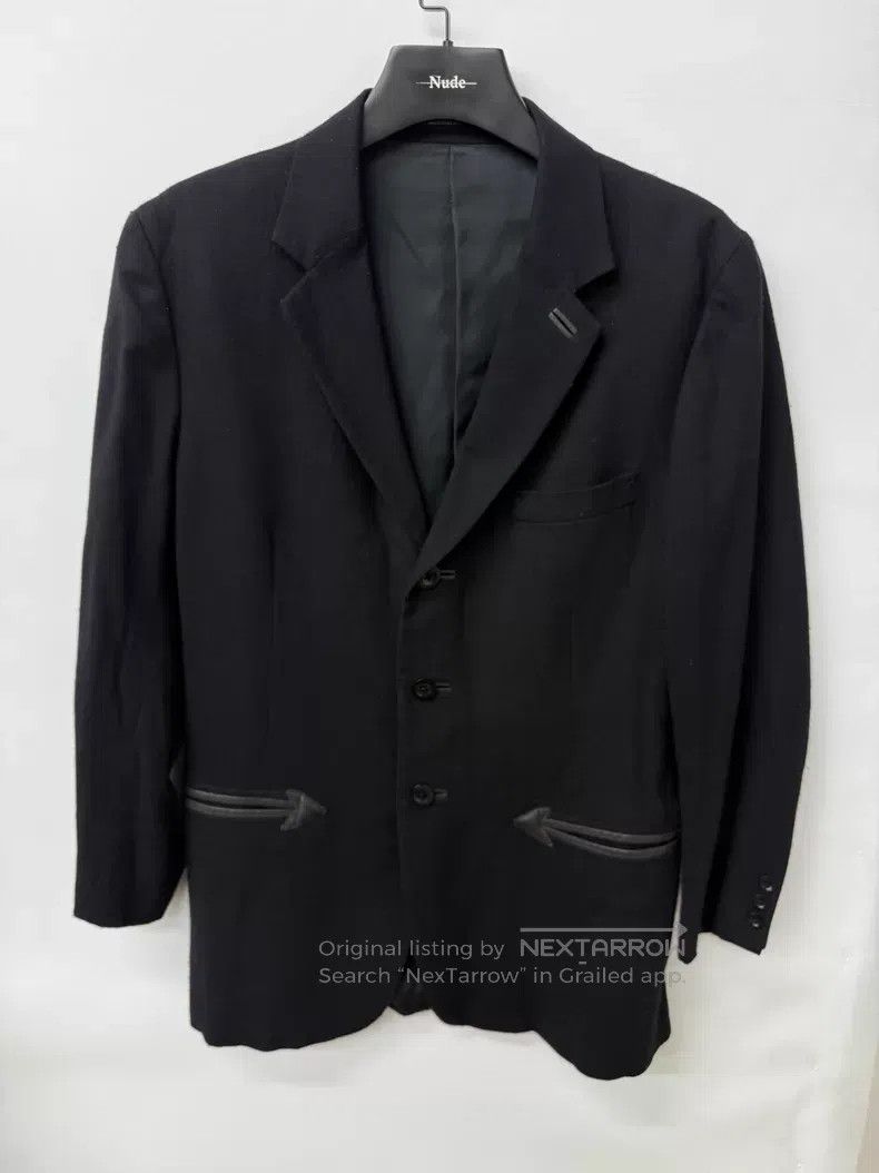 Yohji Yamamoto Yohji Yamamoto size 3 Leather-paneled wool blazer Size 38R - 1 Thumbnail