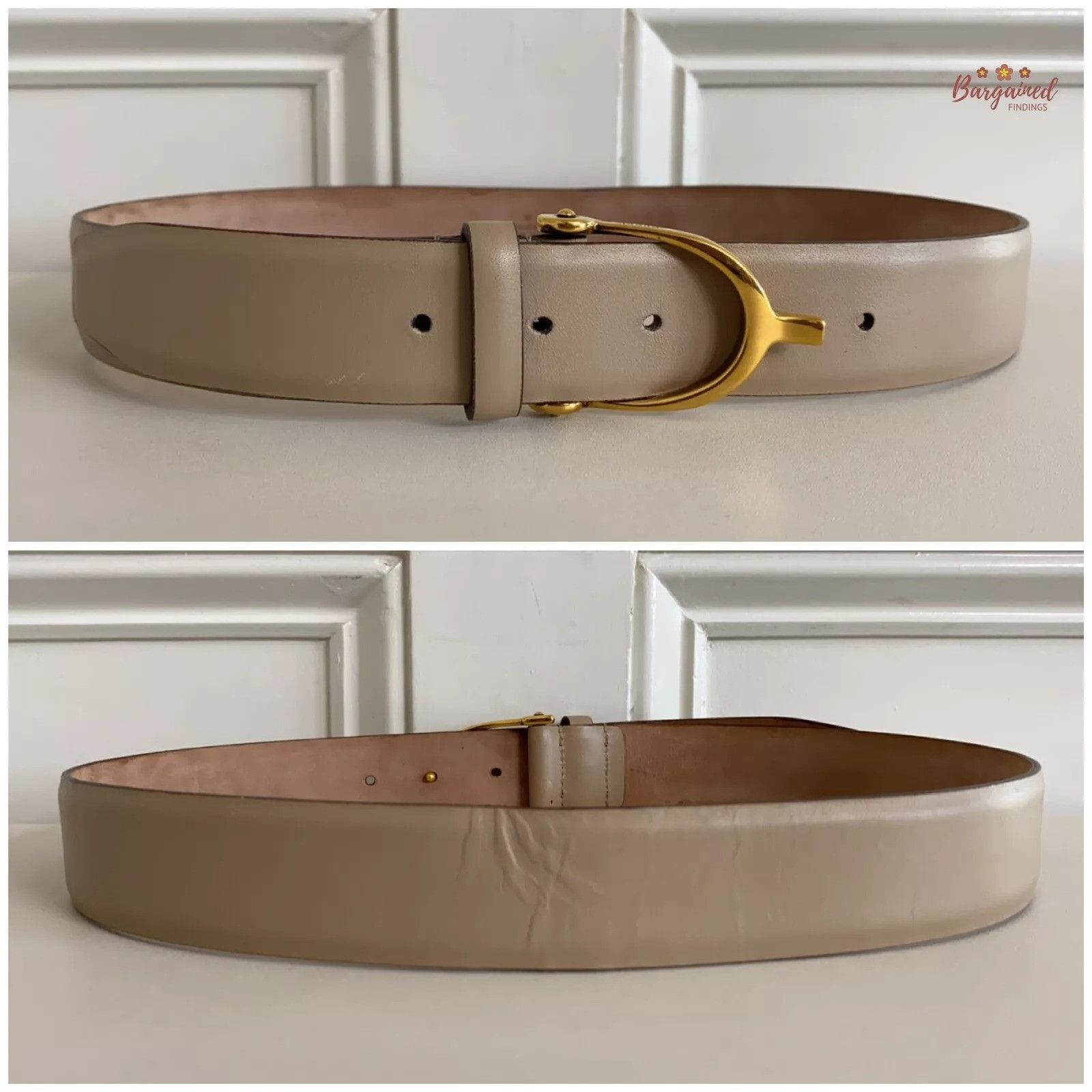 Gucci Gucci Beige Calfskin Leather Gold Horsebit Buckle Belt Size 28 - 2 Thumbnail