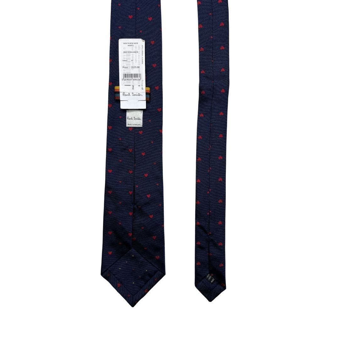 5-97 PAUL SMITH NWT Tie Hearts 100% Silk Navy Red