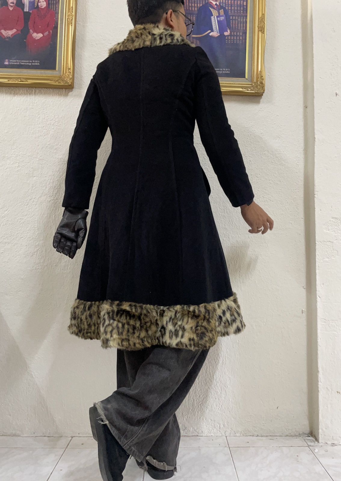 14th Addiction 🇯🇵 Machiko Jinto Leopard Fur Trench Coat Goa Gothic Punk Vkei Size S / US 4 / IT 40 - 3 Thumbnail