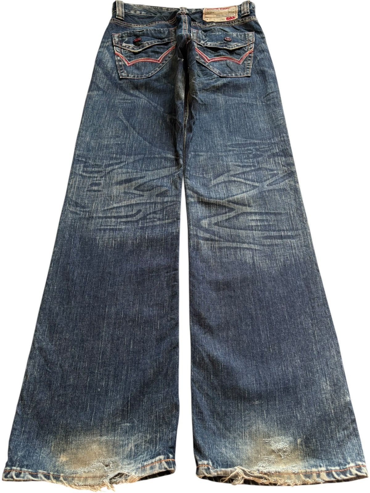 Edwin Vintage Edwin Blue Trip Mud Wash Distress Flare Jeans Size US 30 / EU 46 - 2 Thumbnail