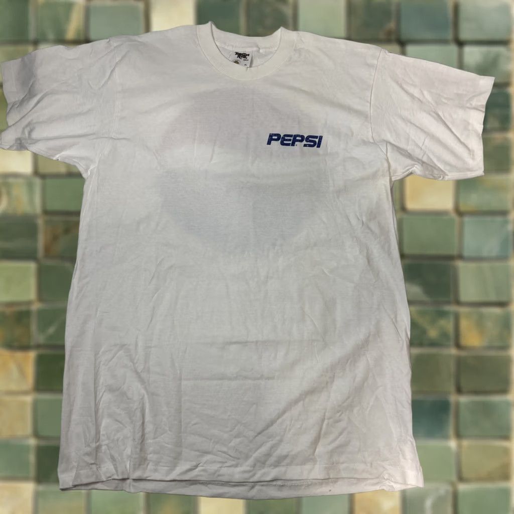 Doublet VINTAGE Pepsi T Shirt Mens XL White Promo Double Sided Single Stitch 90s Mens T-Shirt 1990s 90s Logo Cotton Jersey Short Sleeve Crew Neck All Seasons Size US XL / EU 56 / 4 - 1 Thumbnail