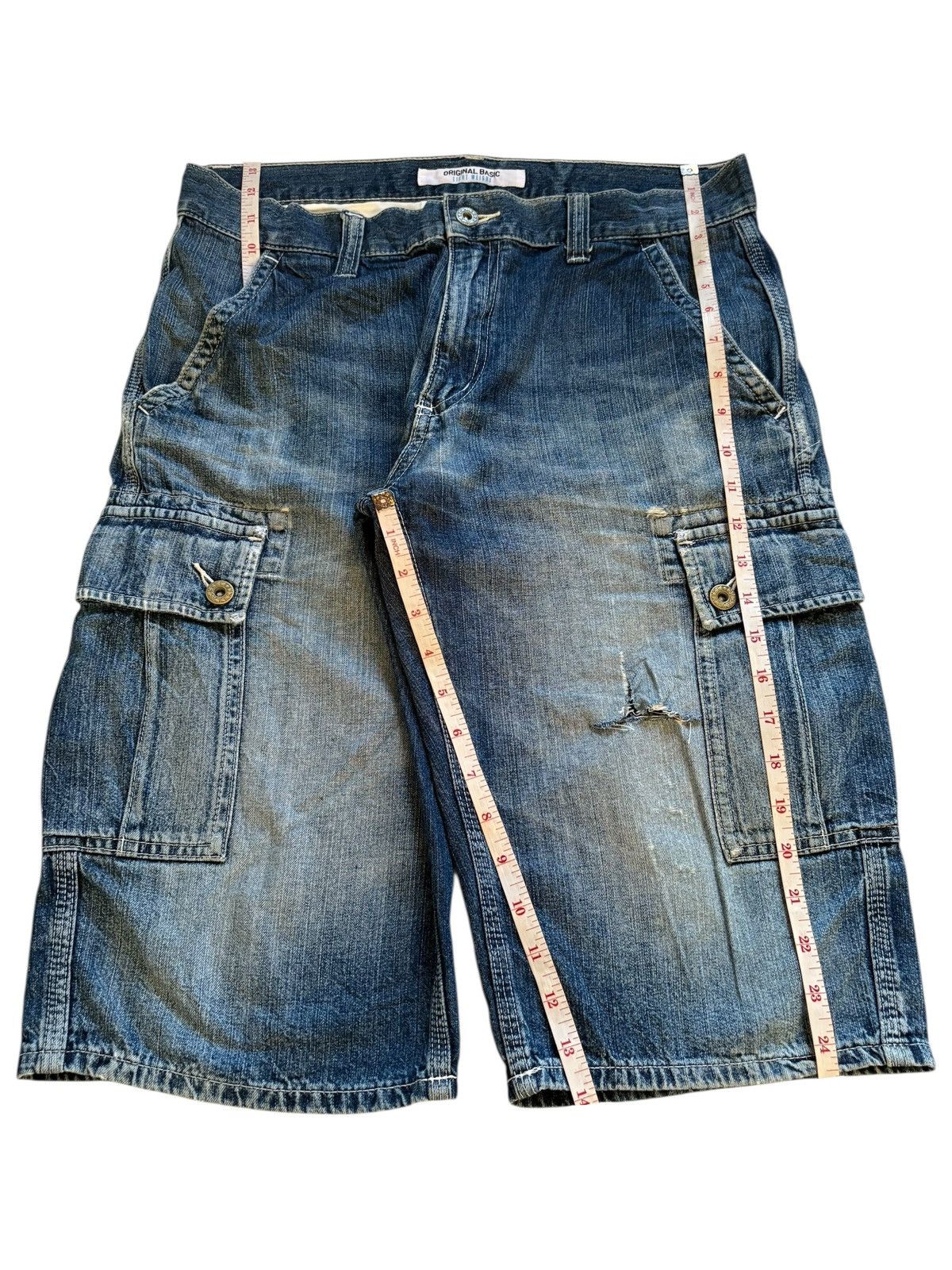 Japanese Brand × Jun Takahashi × Uniqlo Vintage Uniqlo Mud Wash Distress Rip Cargo Baggy Jean Shorts Size US 32 / EU 48 - 15 Thumbnail