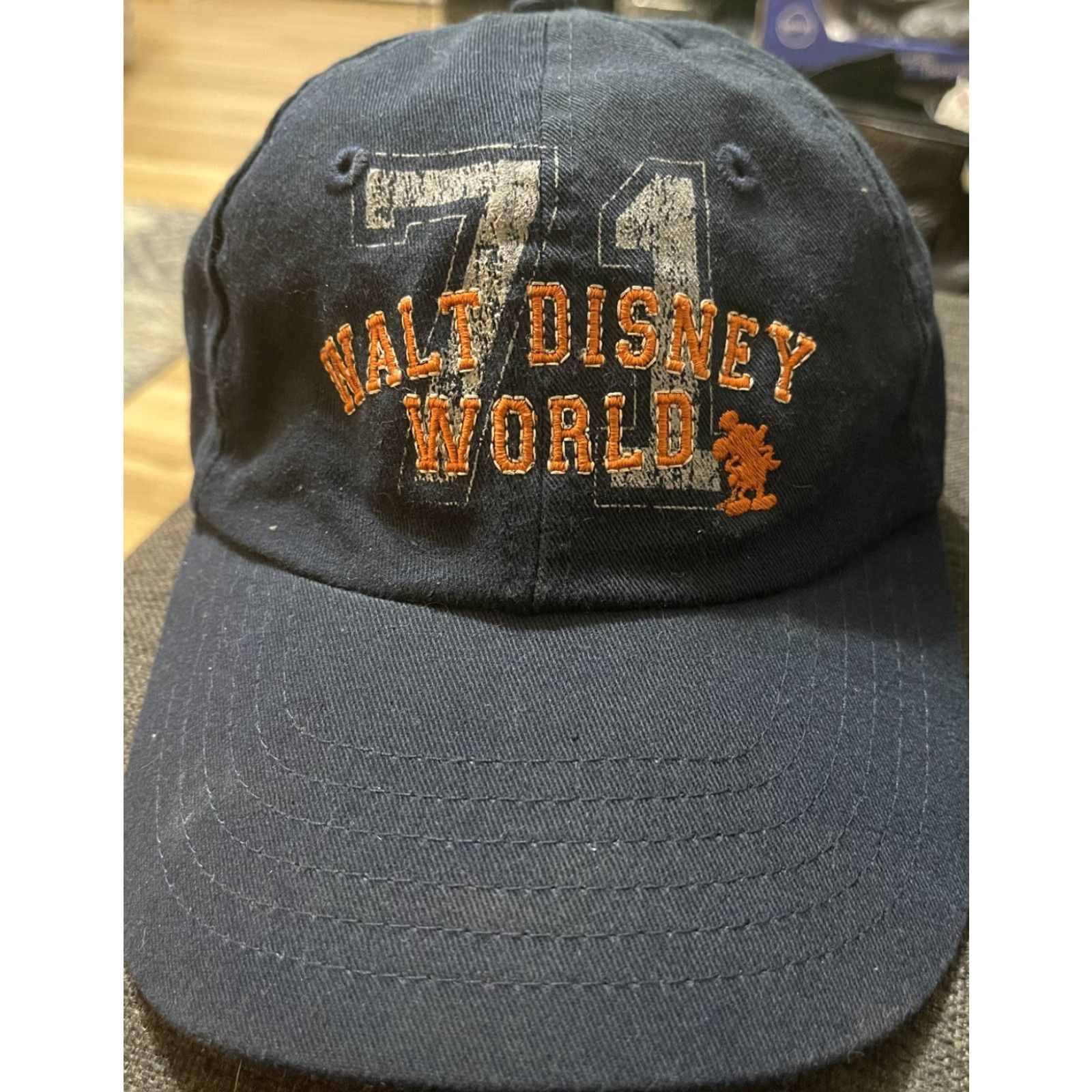 Disney VINTAGE Walt Disney World 71 Mickey Mouse Hat & Mickey Cap Navy Blue Adjustable Baseball Cap Men Adjustable Blue Disney Parks Authentic Cotton Mens Size ONE SIZE - 2 Thumbnail