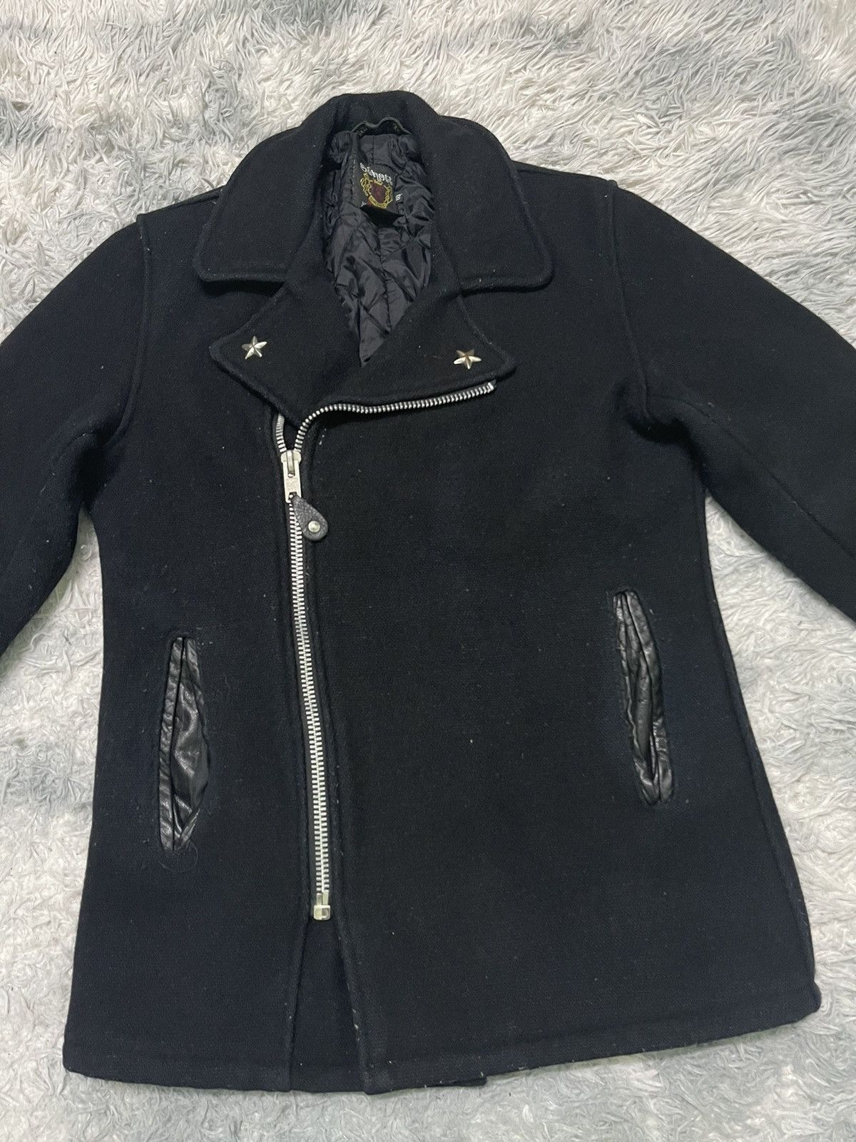 Schott 90s SCHOTT NYC DOUBLE COLLAR JACKET WOOL AND LEATHER Size US S / EU 44-46 / 1 - 4 Thumbnail