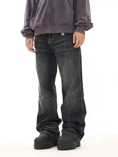 VIBE Vintage deconstructed corrugated micro-flared denim trousers Size US 32 / EU 48 - 3 Thumbnail
