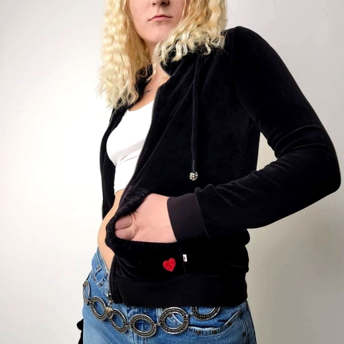Vintage Vintage Y2k Twisted Heart Velour Zip Up Hoodie Jacket Size S / US 4 / IT 40 - 7 Thumbnail
