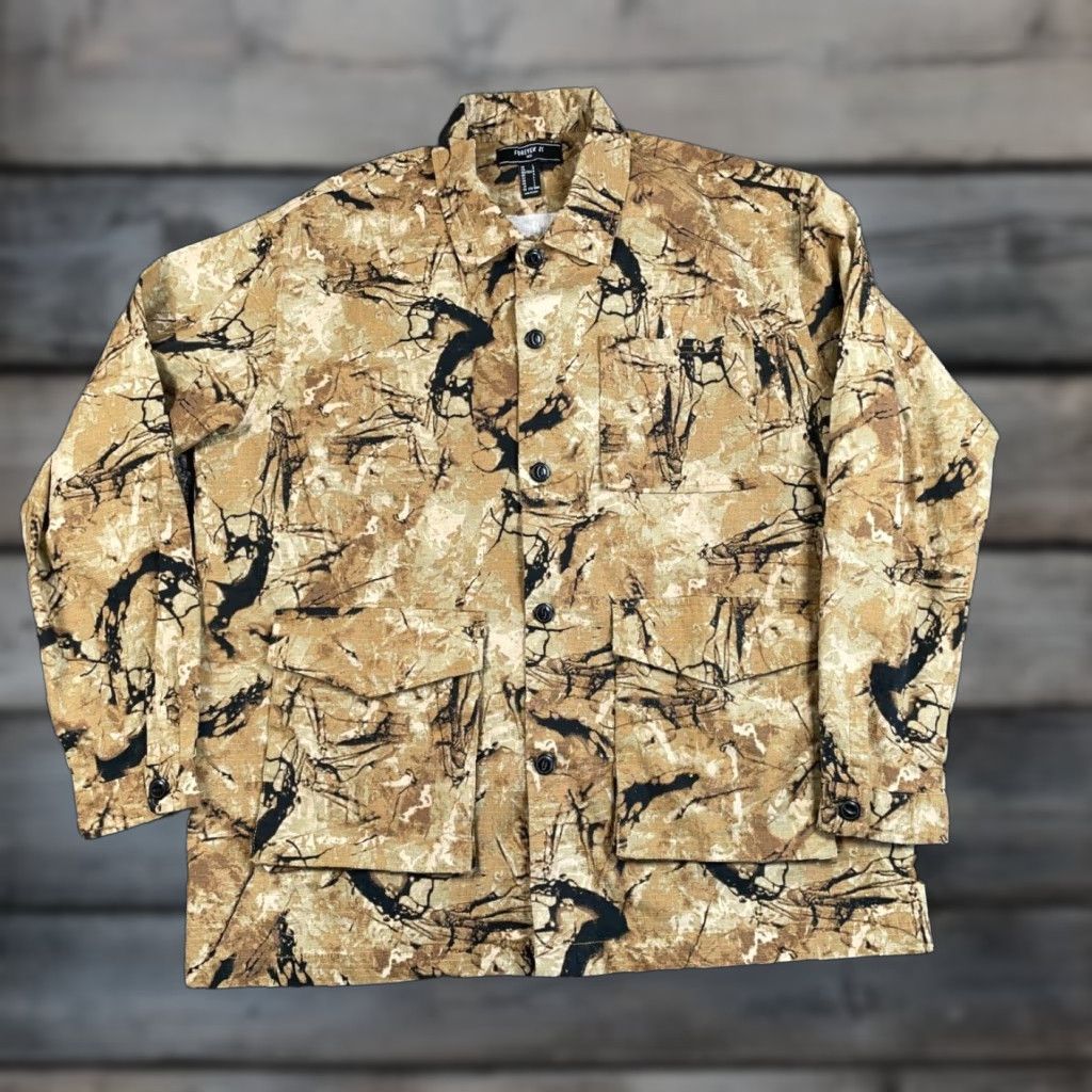 Forever 21 FOREVER 21 Shirt Adult Large Brown Camouflage Cotton Lightweight Long Sleeve Button-Up Pockets Field Mens Size US L / EU 52-54 / 3 - 1 Thumbnail