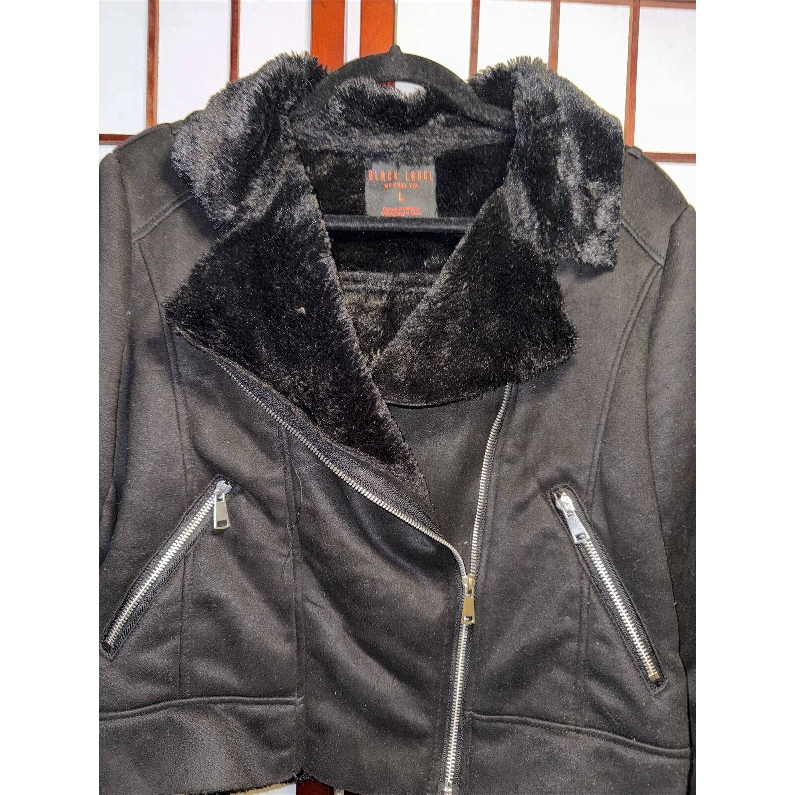 Black Label Black Label Cropped Biker Jacket Black Faux Suede Faux Shear Size L / US 10 / IT 46 - 11 Thumbnail