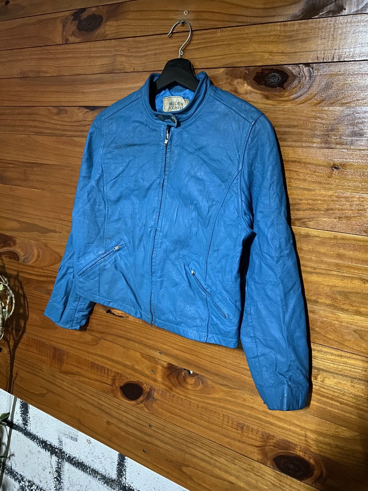 Genuine Leather Vintage Melody Square Blue Cropped Jacket Quilted Lining Size M / US 6-8 / IT 42-44 - 4 Thumbnail