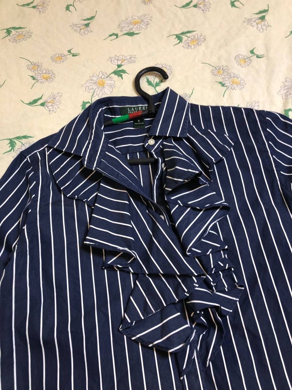 Polo Ralph Lauren Ralph Lauren Navy Striped Button Down Ruffle Shirt Size S / US 4 / IT 40 - 7 Thumbnail