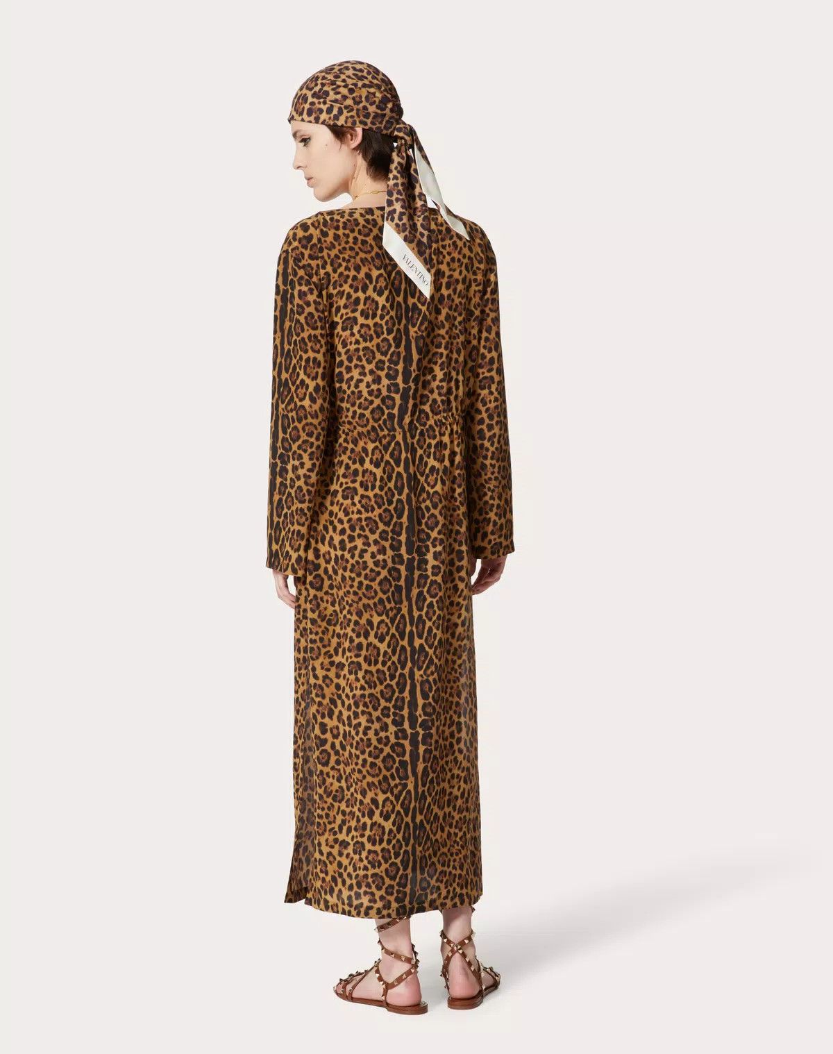 Valentino o1s1wg110625 Animal Crepe De Chine Dress in Leopard/Brown Size XS / US 0-2 / IT 36-38 - 5 Thumbnail