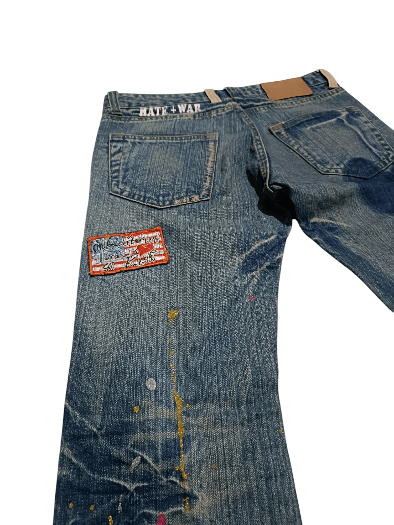 Japanese Brand × Vintage Distressed Denim Jeans Glitter Paint Hate War Size US 31 - 9 Thumbnail