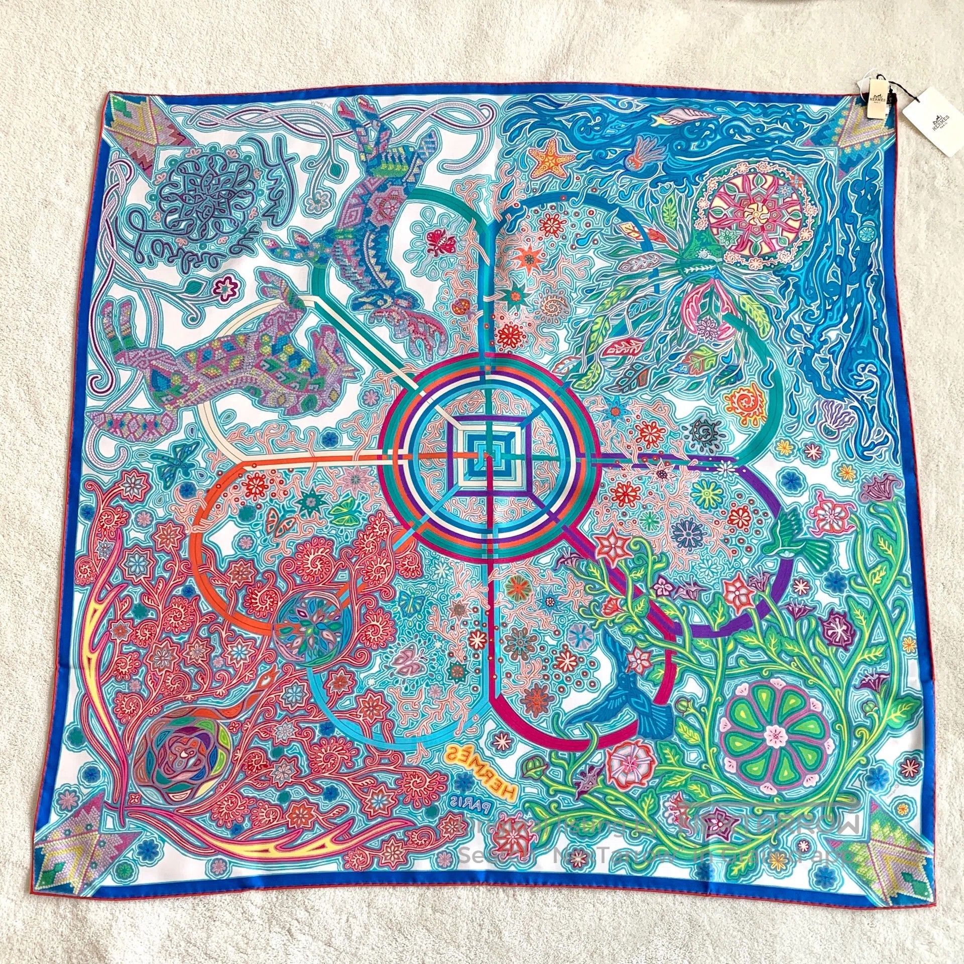 Hermes Hermes Blue Wind Tree Pattern Silk Scarf| Size ONE SIZE - 2 Thumbnail