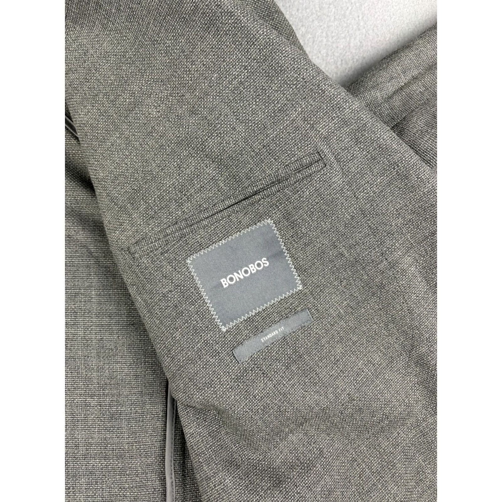 Bonobos Bonobos Slim Bonobos Blazer Mens 54L Gray Wool Notch Lapel Double-Vented Single-Breasted Two-Button Front Coat Jacket Suit Style Size 54R - 3 Thumbnail