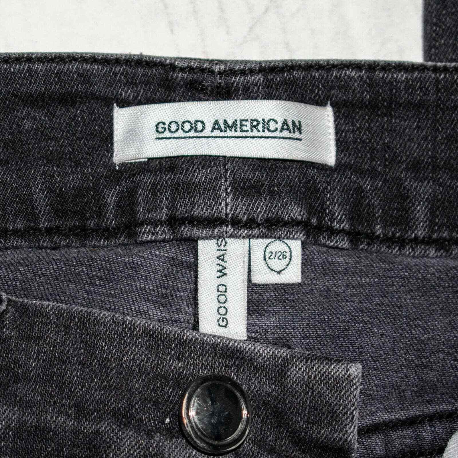 Good American GOOD AMERICAN Good Waist Denim Jeans Destressed Ripped Wash Size 26" / US 2 / IT 38 - 2 Thumbnail