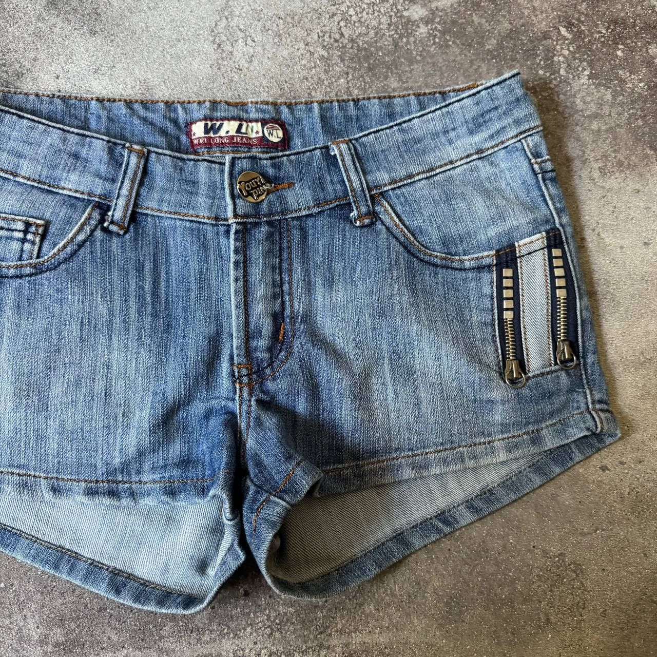 20471120 × Hysteric Glamour Opium Y2K Super Sexy Zip Details Denim Mini Shorts Size 29" - 5 Thumbnail