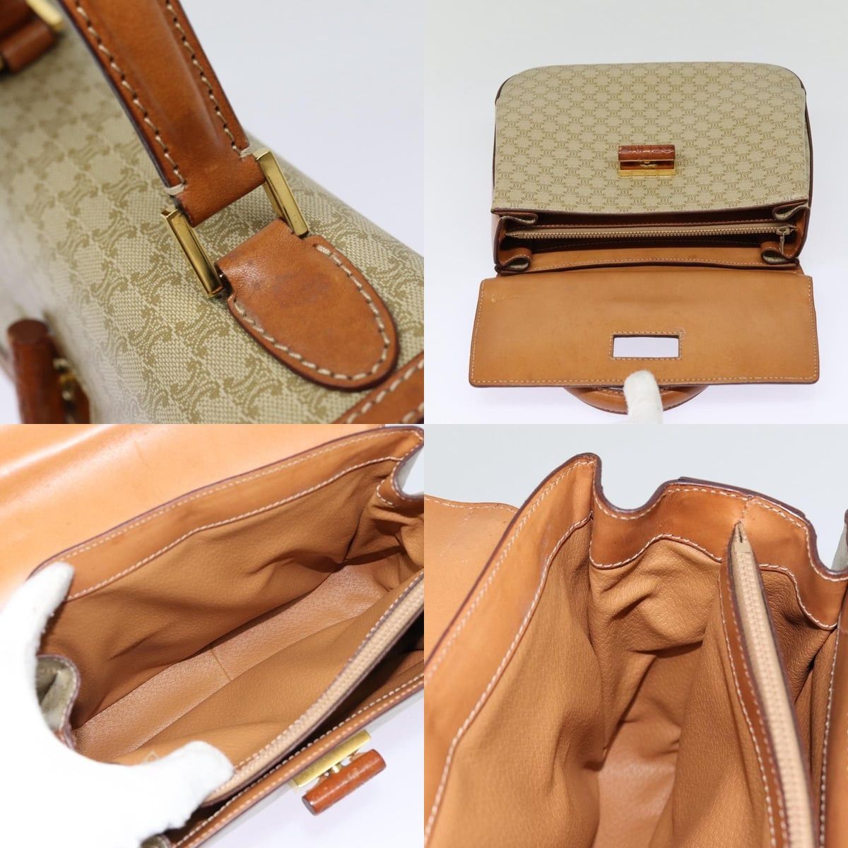 Celine CELINE Macadam Canvas Hand Bag Beige Gold Size ONE SIZE - 11 Thumbnail