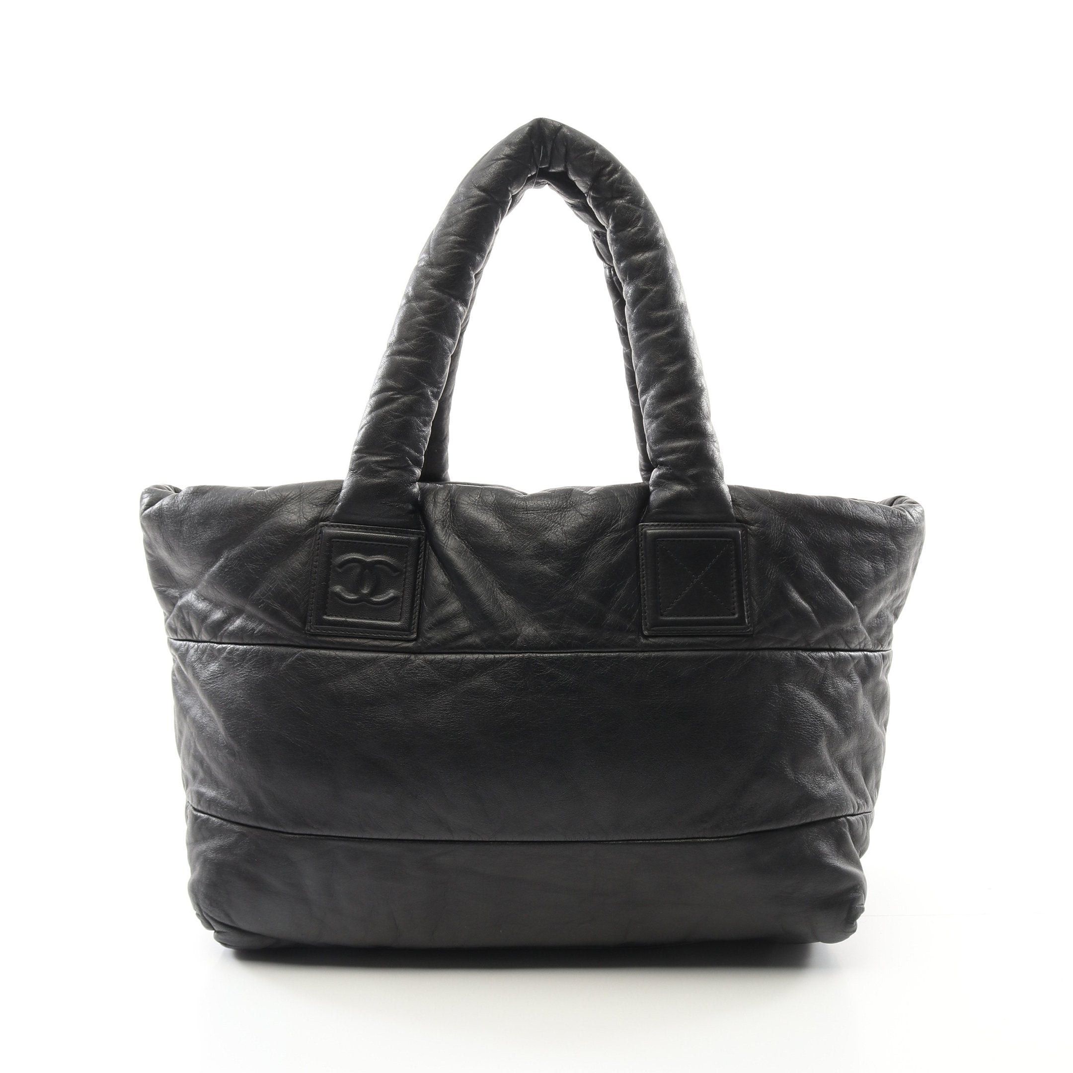 Chanel Coco Coon Handbag Tote Bag Lambskin Black Silver Hardware Reversible