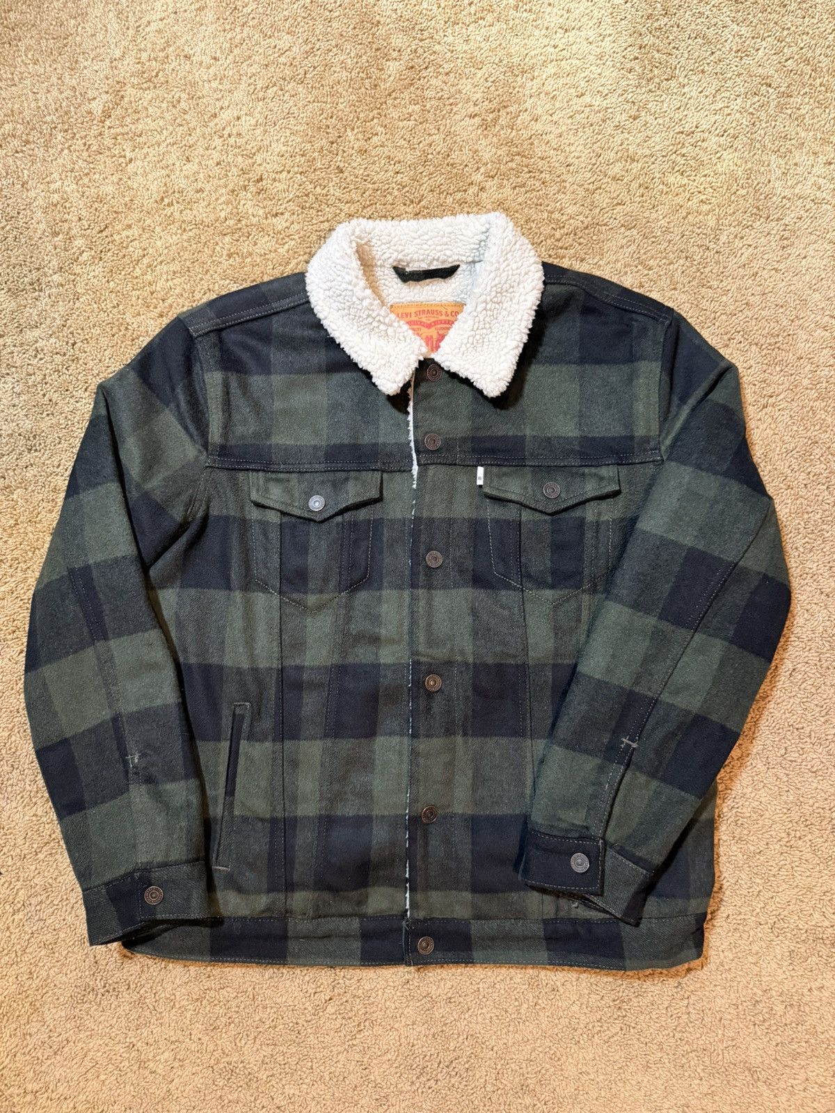 Levi's Levis Jacket Mens XL Green Plaid Sherpa Lined Trucker Cowboy Size US XL / EU 56 / 4 - 1 Thumbnail