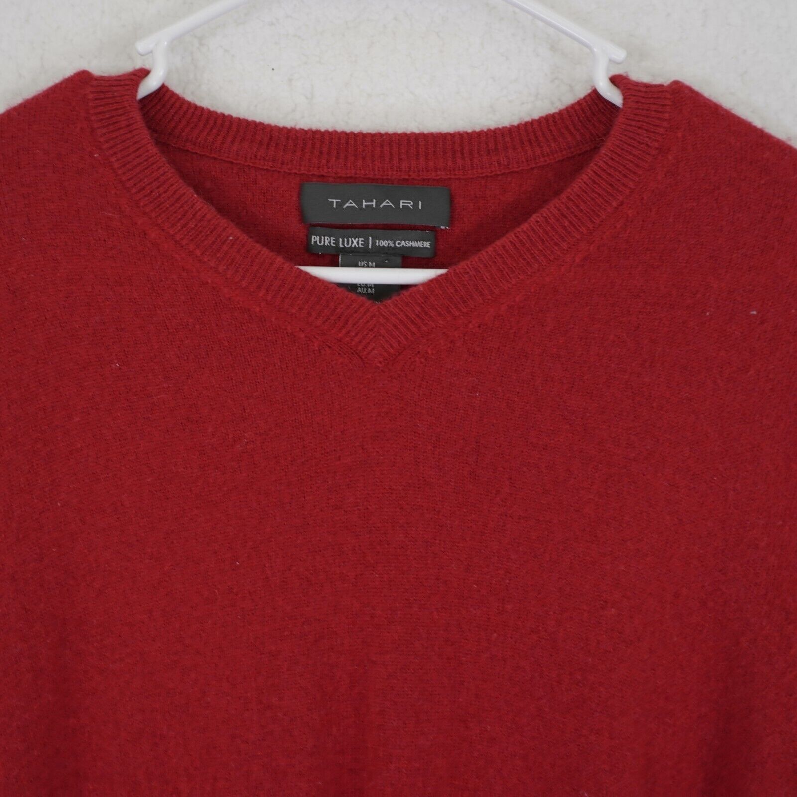 Elie Tahari Tahari Pure Luxe 100% Cashmere Medium Red V-Neck Sweater Size M / US 6-8 / IT 42-44 - 3 Thumbnail