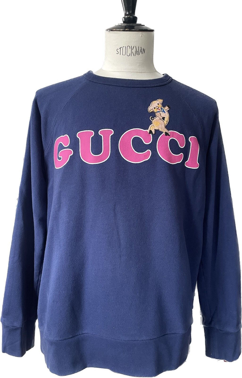 image of Gucci Embroidered Dancing Pig Sweatshirt With Gucci Print in Blue, Men's (Size XL)