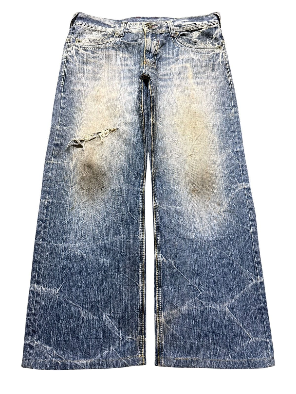 14th Addiction Vintage Japanese Brand Mud Wash Faded Thunder Distress Baggy Size US 34 / EU 50 - 1 Thumbnail