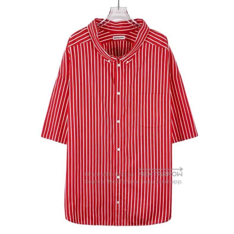 Balenciaga Balenciaga Red striped logo letter printed cotton collar s Size XXS / US 00 / IT 34 - 1 Thumbnail