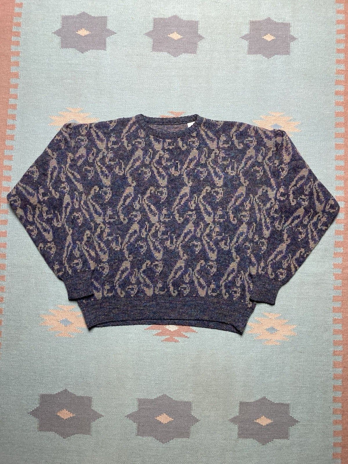 Vintage VTG 80s knit sweater acrylic tri blend paisley psychedelic L Size US L / EU 52-54 / 3 - 1 Thumbnail