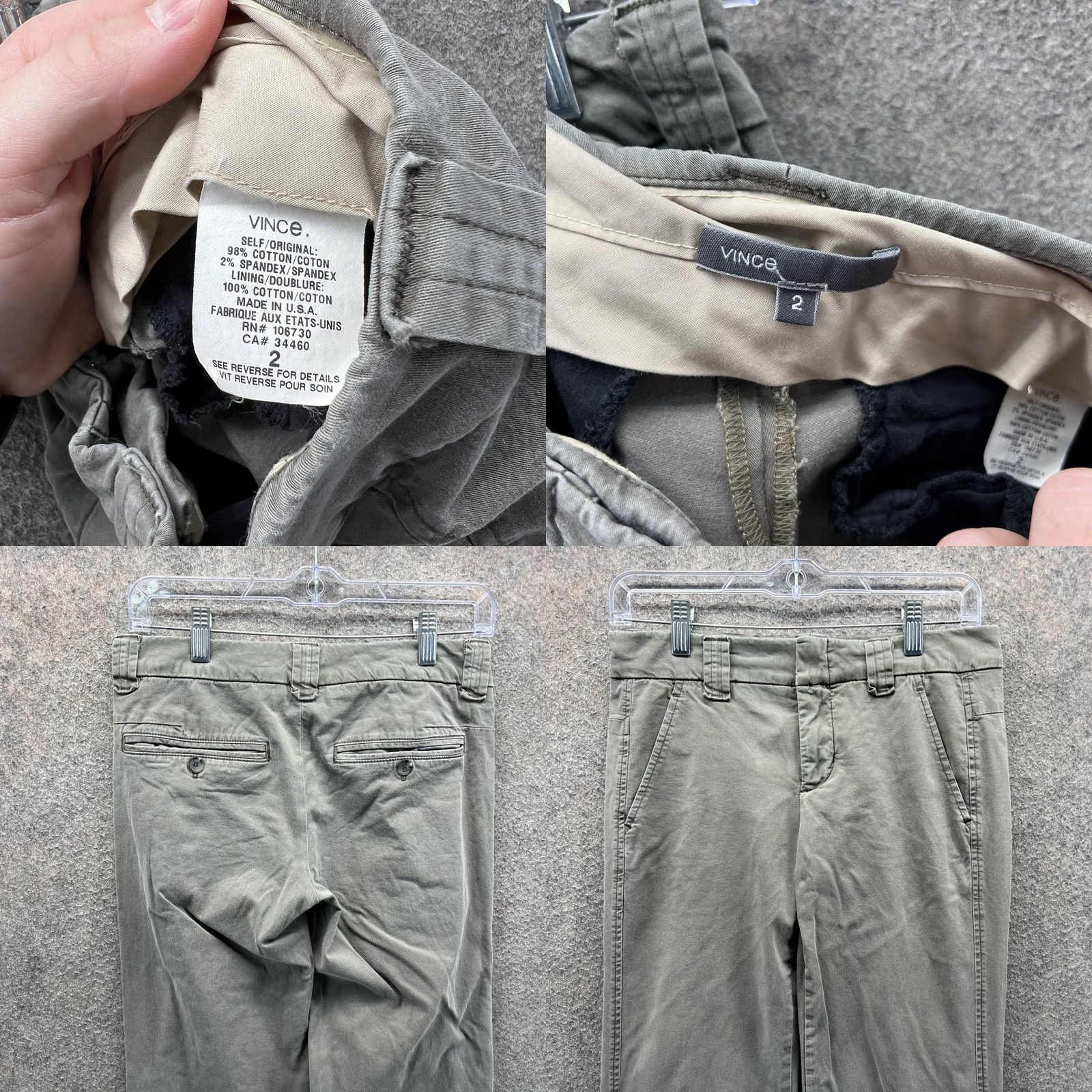 Vince Vince Pants Womens 2 Gray Cotton Stretch Chino Straight Leg Casual Size 26" / US 2 / IT 38 - 8 Thumbnail