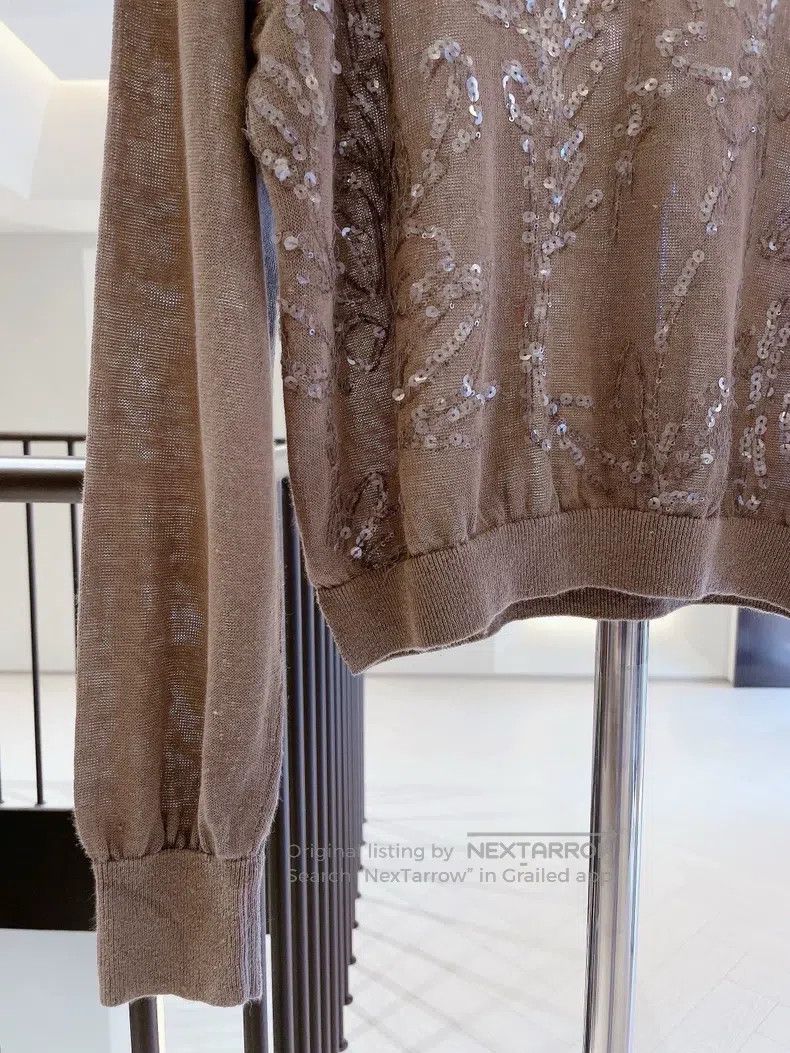 Brunello Cucinelli Brunello Cucinelli Glitter Linen Knit Sweater Size XS / US 0-2 / IT 36-38 - 4 Thumbnail