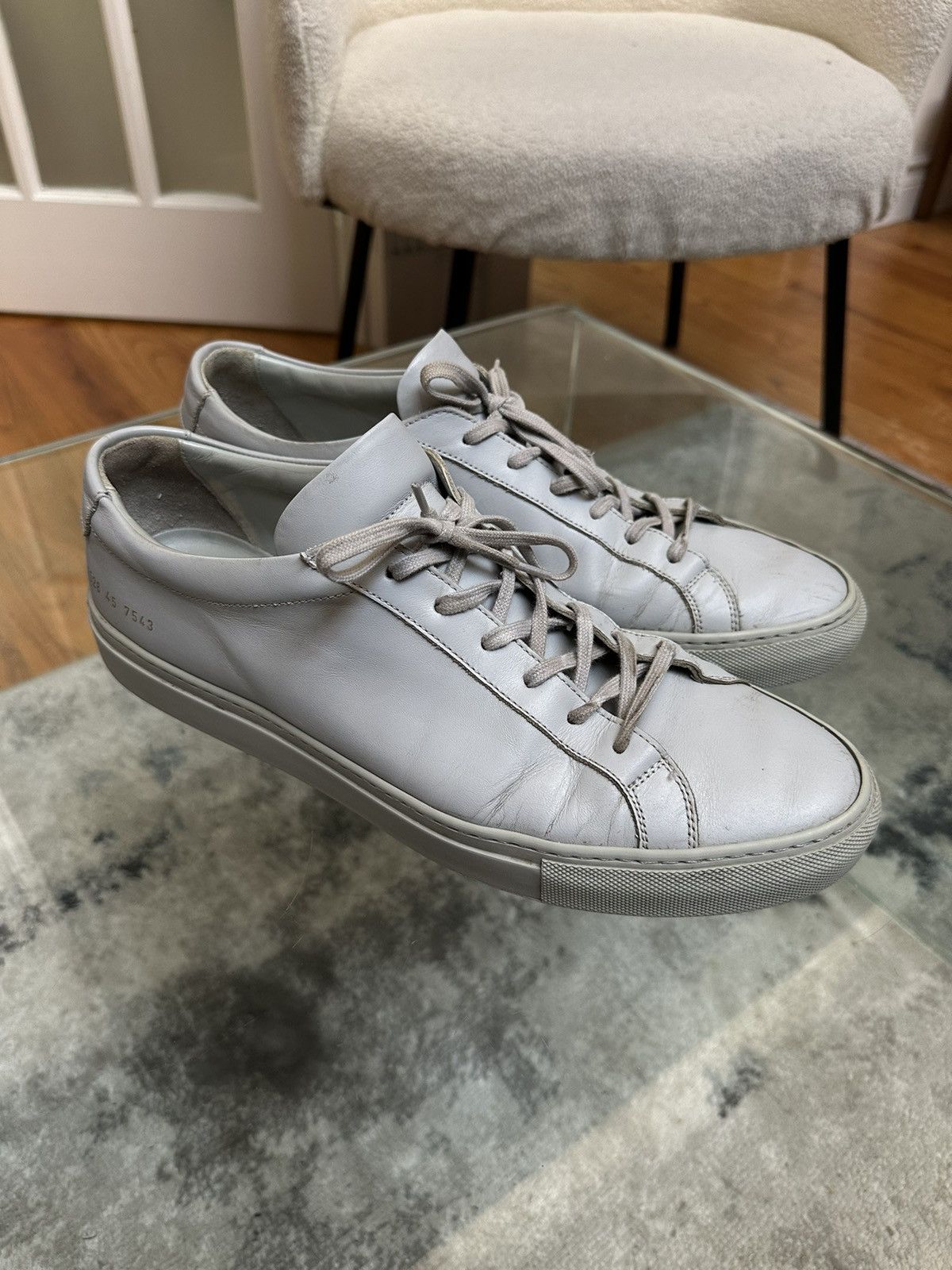 image of Common Projects Grey Achilles Men’S 45/12 Shoes in Light Gray, Men's