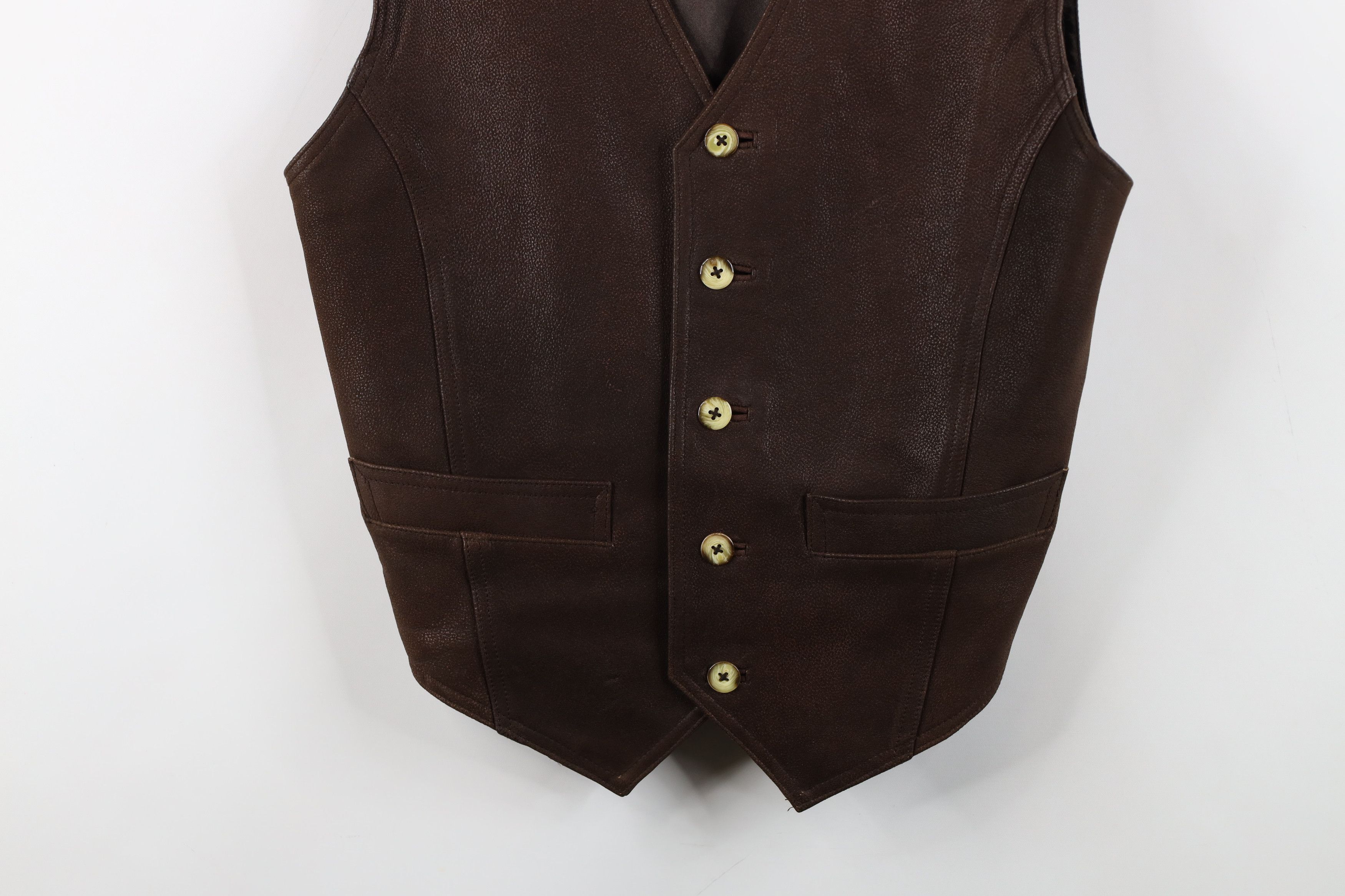 Vintage Vintage 90s Streetwear Leather Buckle Back Vest Jacket Brown Size US M / EU 48-50 / 2 - 3 Thumbnail