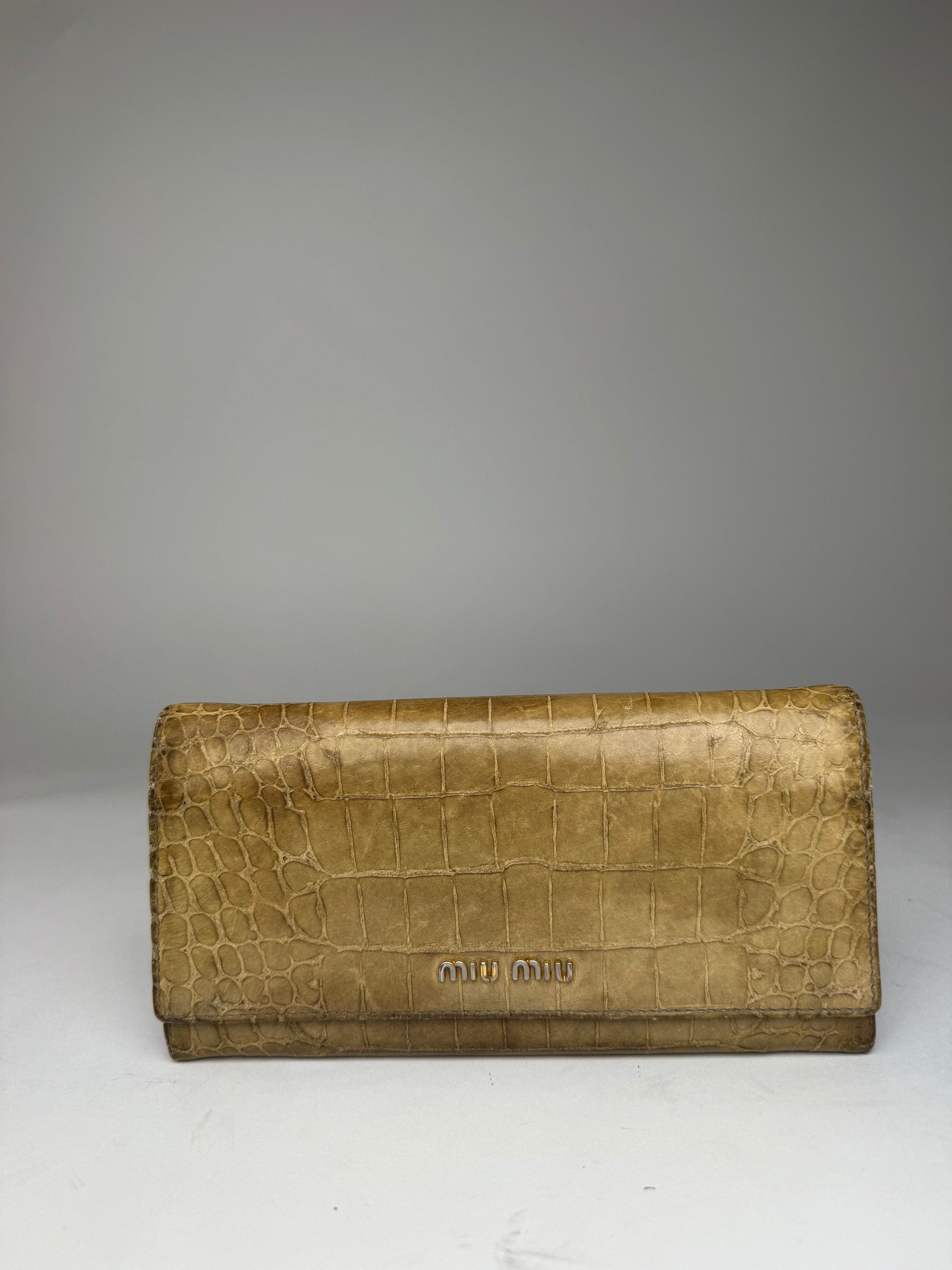 Miu Miu Vintage Crocodile Emblossed Leather Wallet Light Brown Size ONE SIZE - 1 Thumbnail
