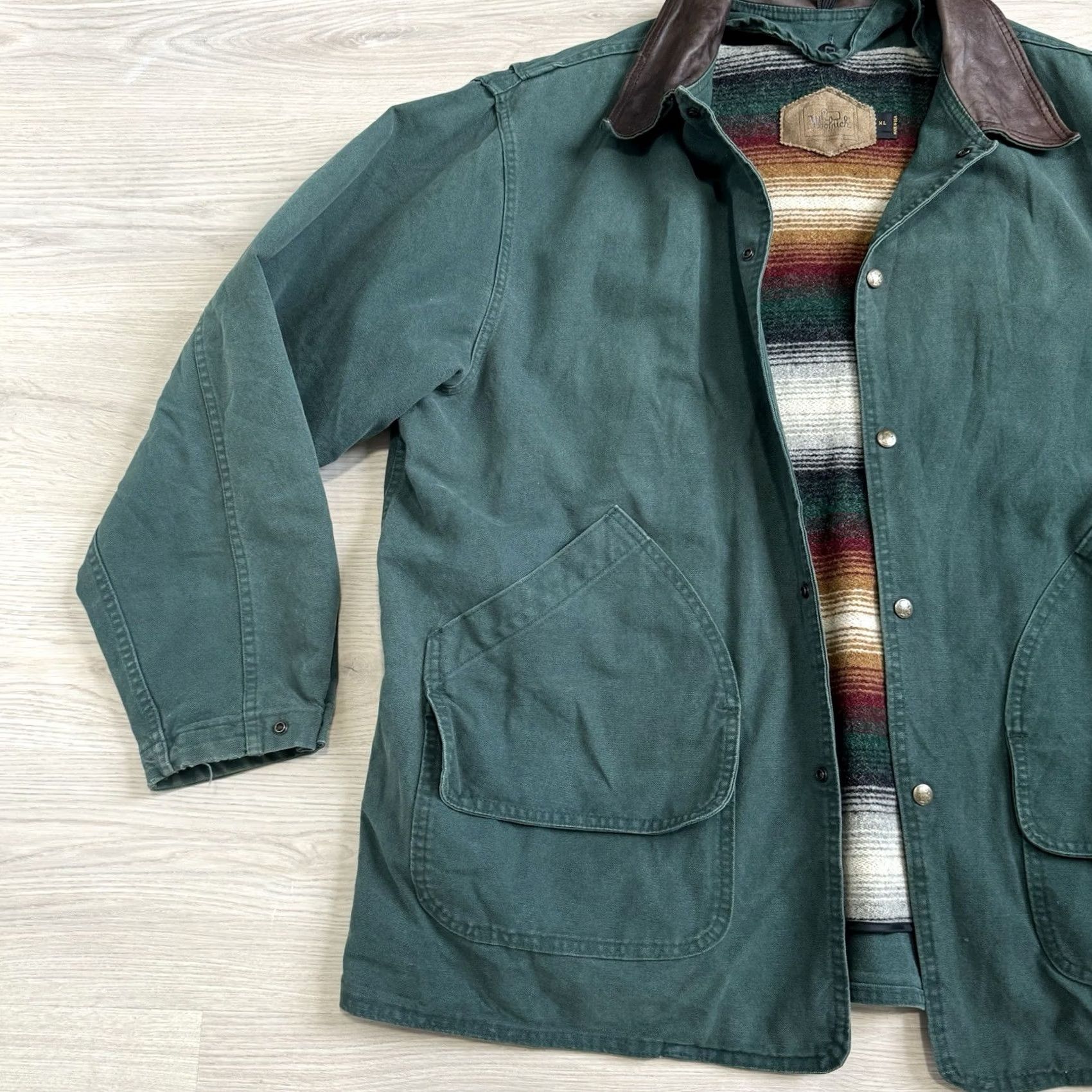 Vintage VINTAGE Woolrich Barn Chore Coat Jacket XL Green Wool Lined Leather Collar USA Men Overcoat 90s Hipster Outdoor Pockets Removable Lining Size US XL / EU 56 / 4 - 2 Thumbnail