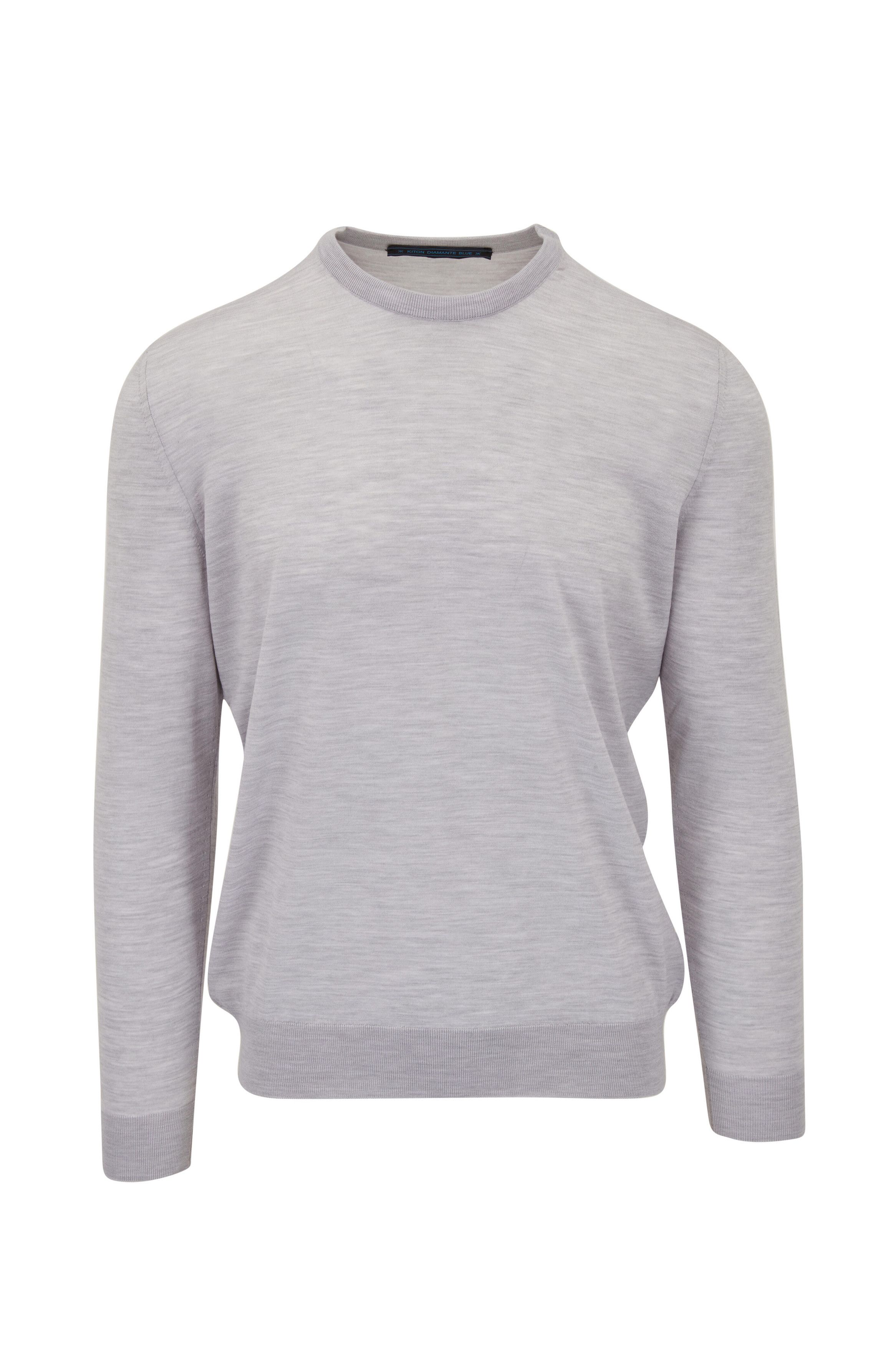 Kiton o1mtch0225 Wool Crewneck Sweater in Light Grey Size US XXL / EU 58 / 5 - 1 Thumbnail