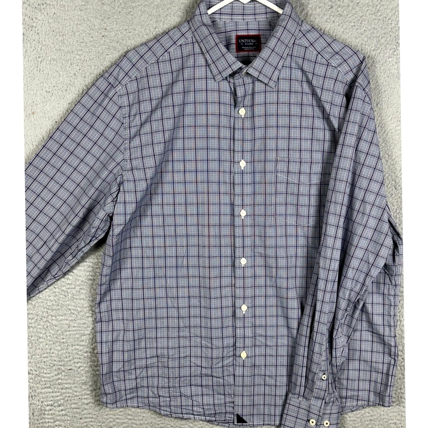 UNTUCKit UNTUCKit Shirt Mens XL Purple Button Up Plaid Performance Stretch Long Sleeve Size US XL / EU 56 / 4 - 2 Thumbnail