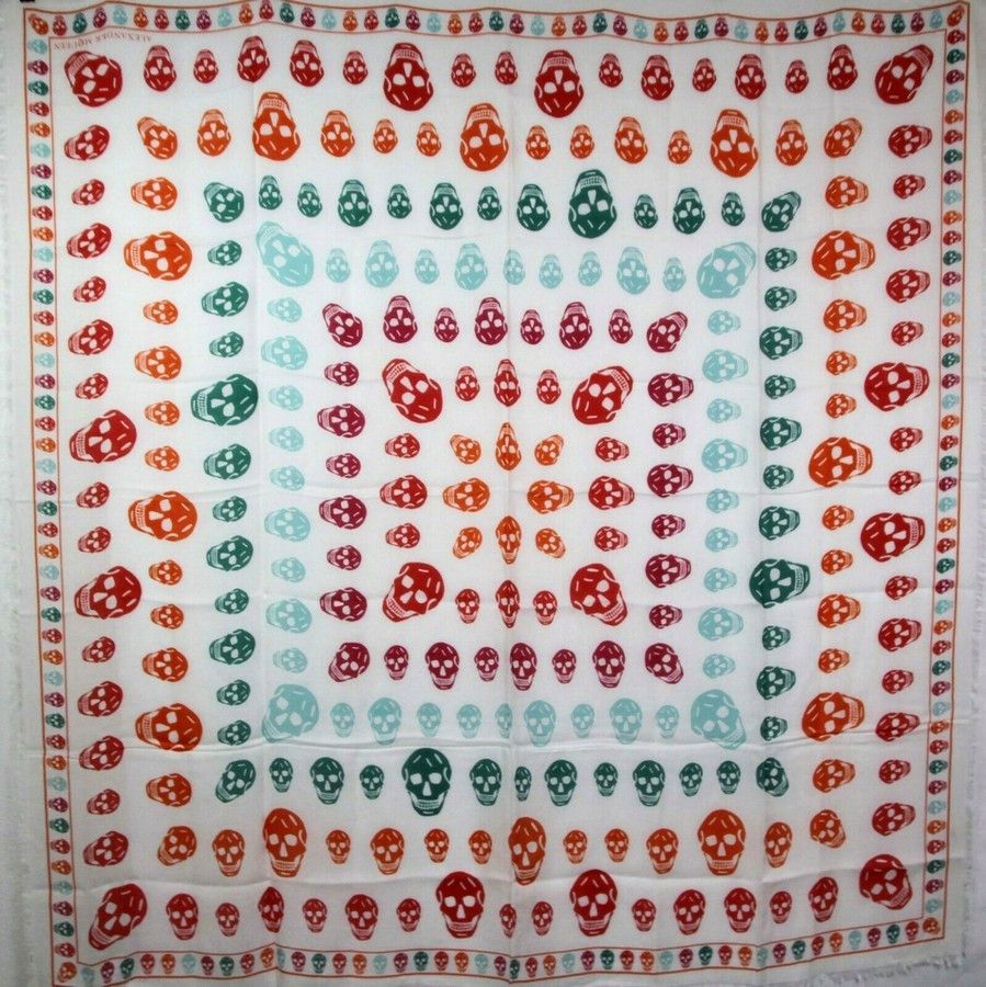 Alexander McQueen Women's Ivory / Orange Shawl With Multiskull Box Print Size ONE SIZE - 1 Thumbnail