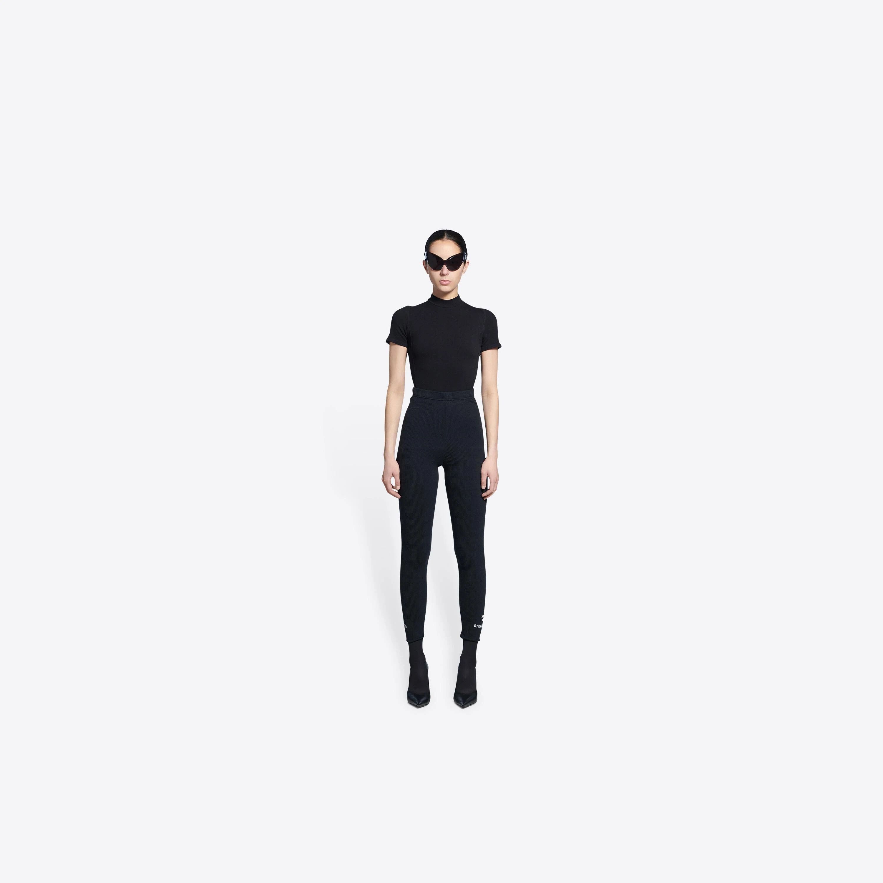 Balenciaga o1in1g1024 Sporty B Leg Socks Leggings in Black Size 28" / US 6 / IT 42 - 2 Thumbnail