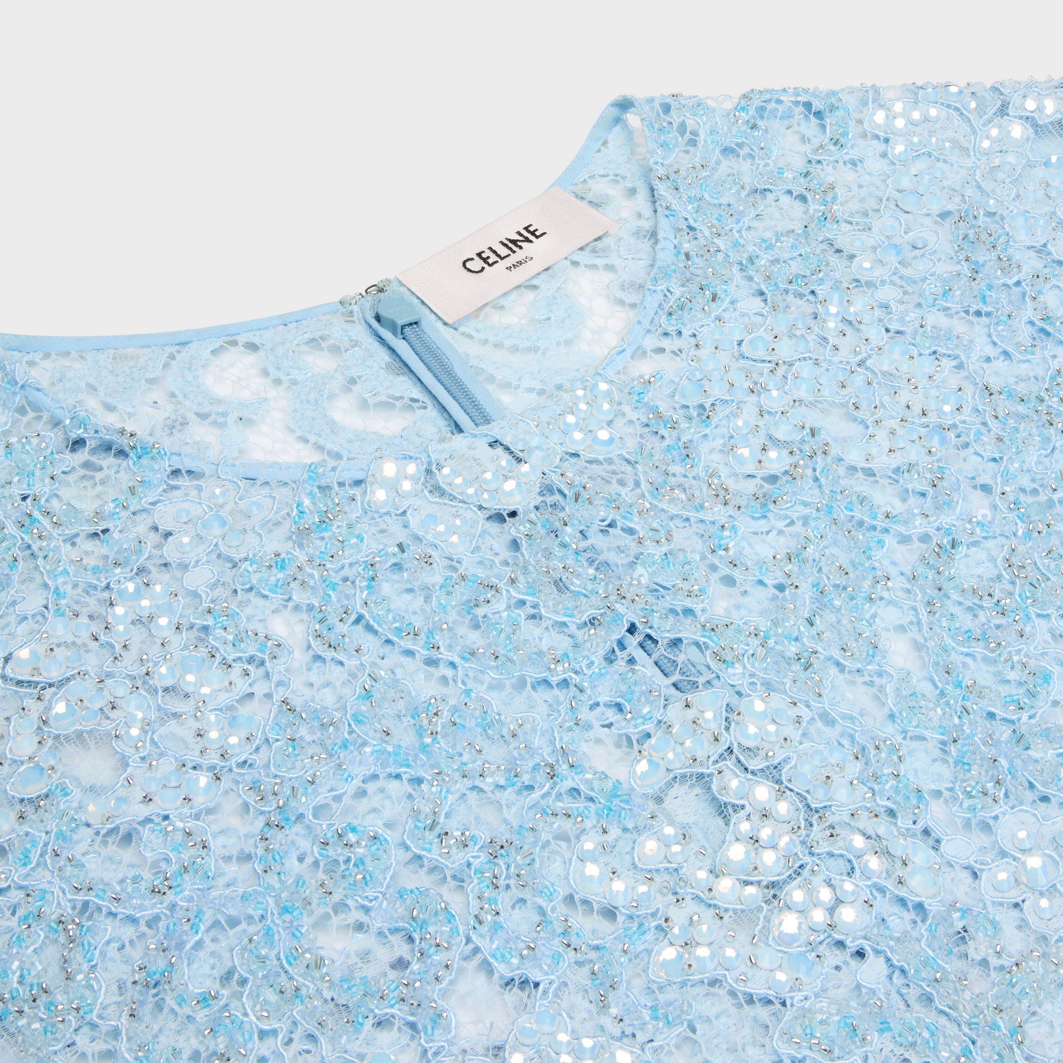 Celine o1w1db10925 2B37A716X Embroidered Crop Top in Light Blue Size M / US 6-8 / IT 42-44 - 3 Thumbnail