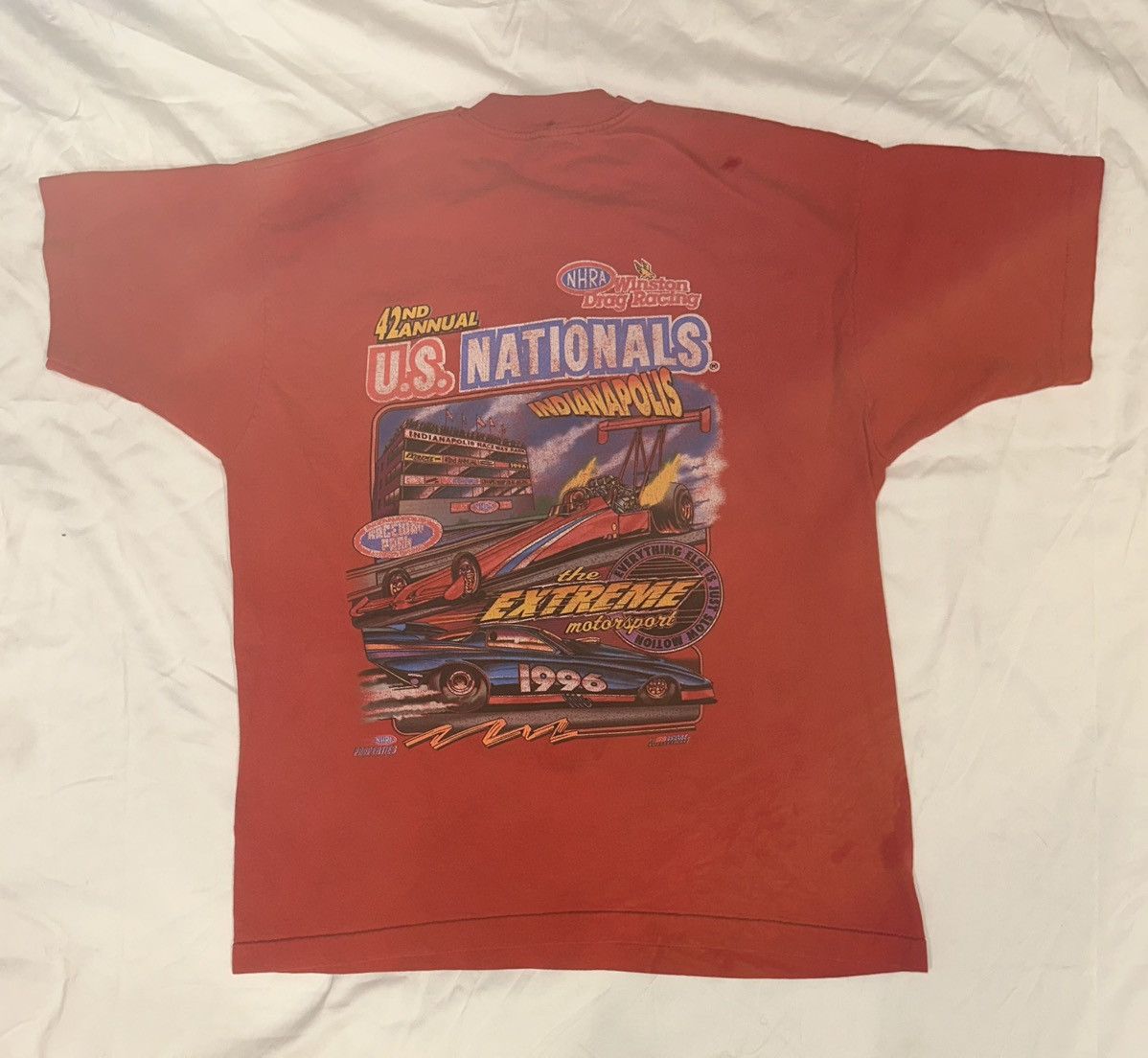 NASCAR VINTAGE 95 SINGLE STITCH NHRA FRUIT OF THE LOOM Red Shirt XL Size US XL / EU 56 / 4 - 5 Thumbnail