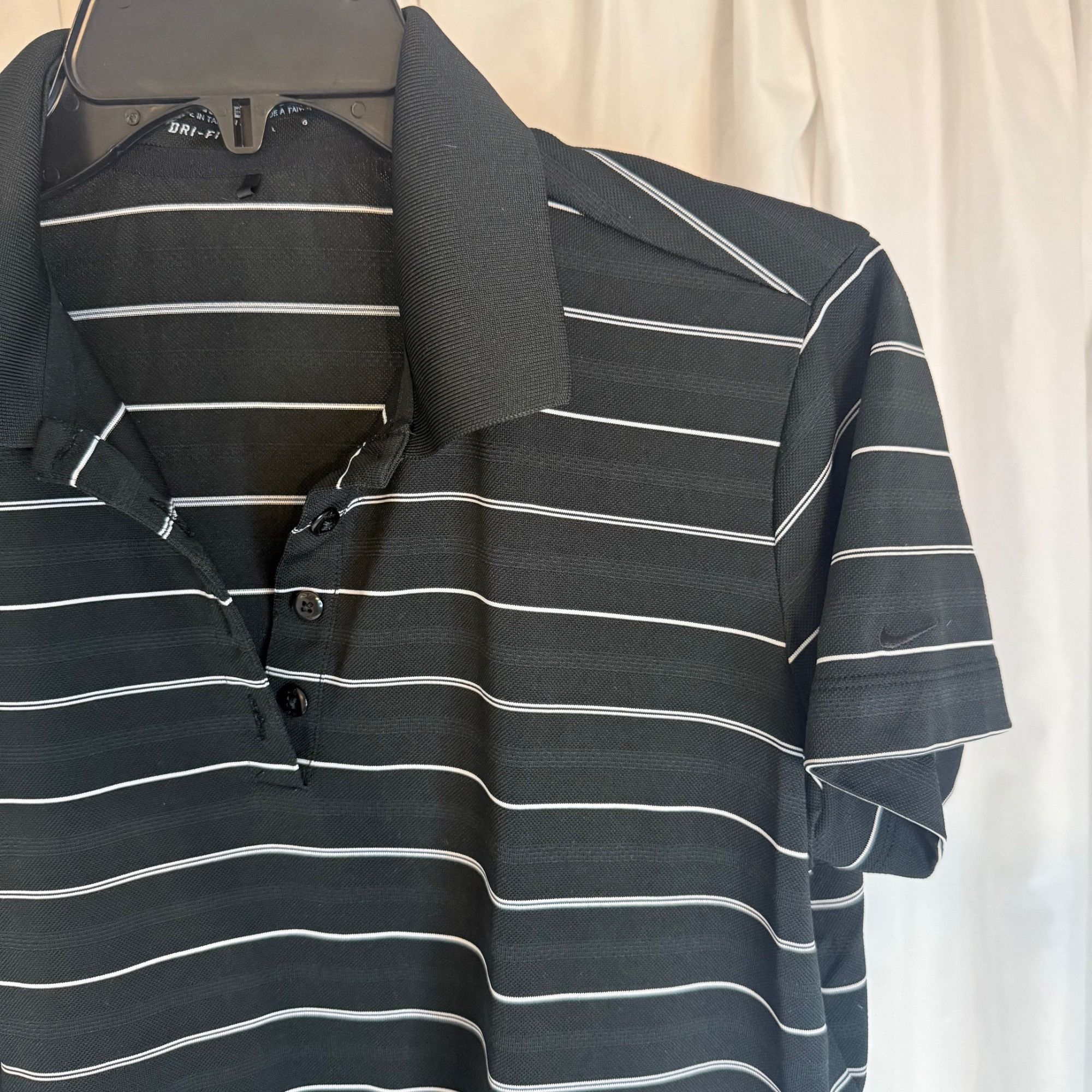 Nike Nike Golf Womens Black & White Stripe Dri-Fit Polo Shirt L Size L / US 10 / IT 46 - 3 Thumbnail