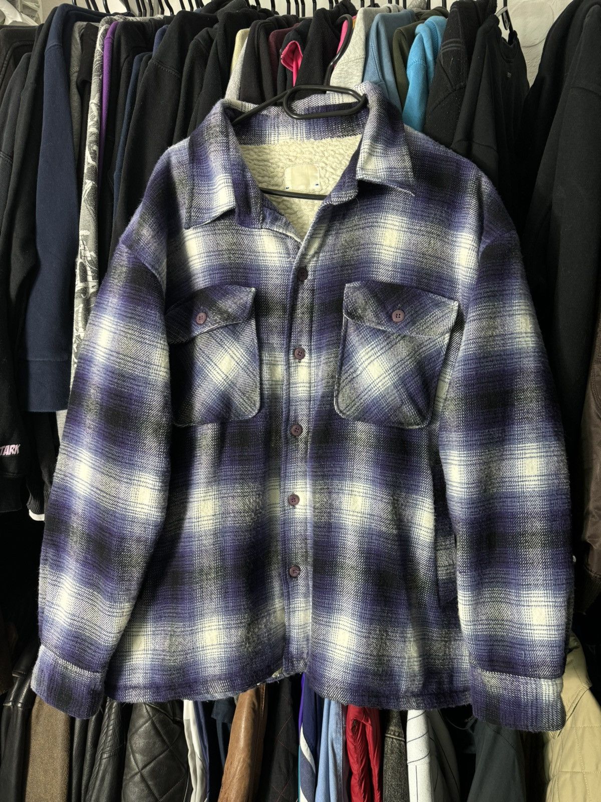Needles × Vintage Vintage Sherpa Flannel Shirt Purple Needles Style Overshirt Size US L / EU 52-54 / 3 - 2 Thumbnail
