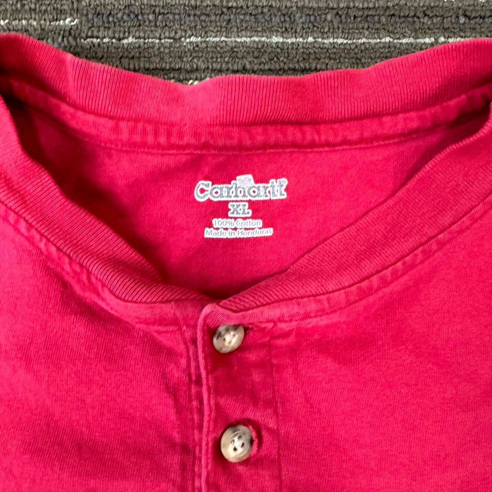 Carhartt Bright Bold Red Distressed Carhart Button Fly Tshirt Size US XL / EU 56 / 4 - 5 Thumbnail