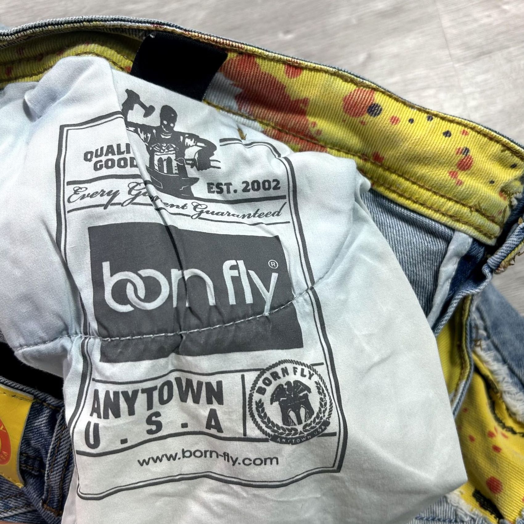 Born Born Fly Jeans Mens 42x34 Blue Distressed Stretch Straight Denim Light Wash Jeans Size US 42 / EU 58 - 5 Thumbnail