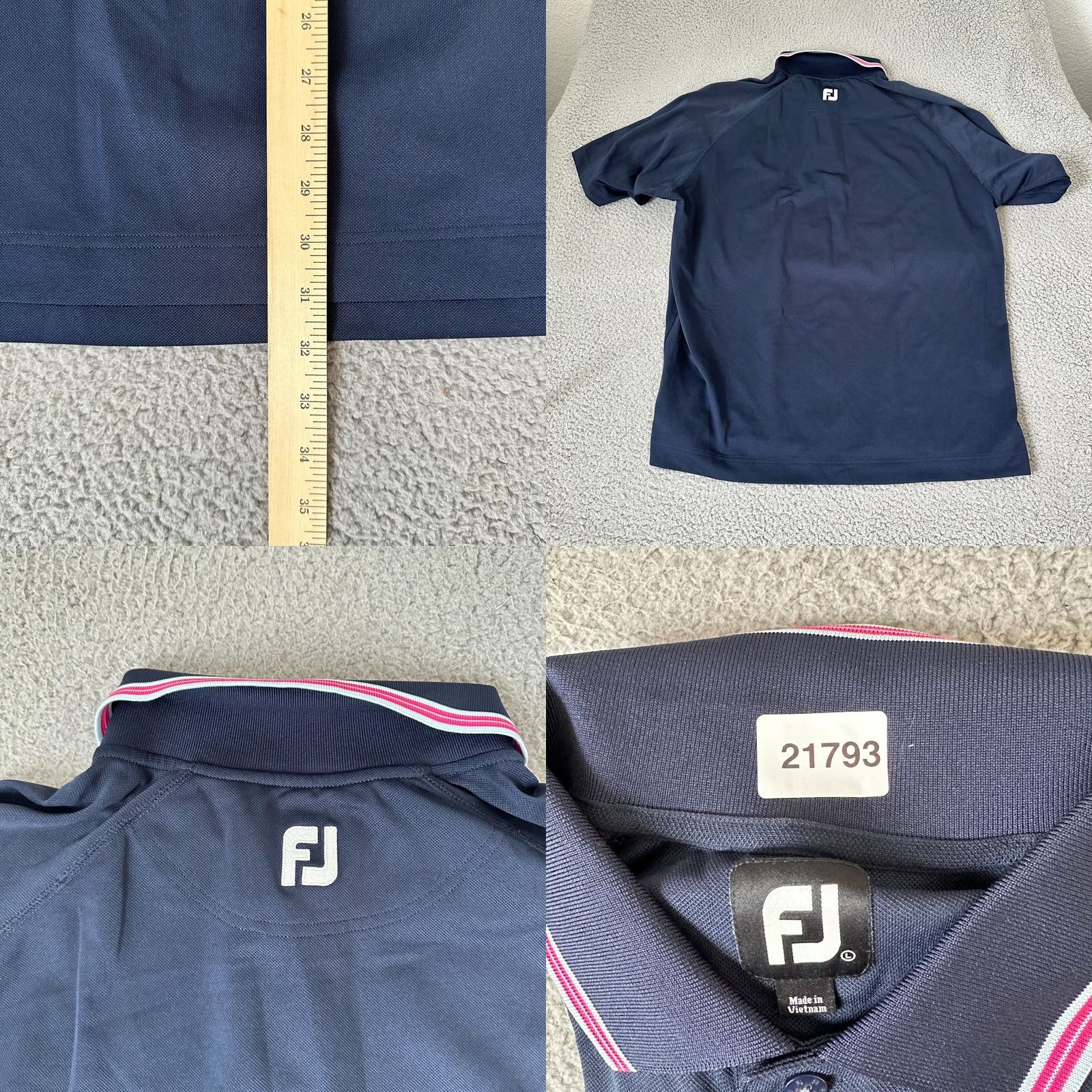 Footjoy FootJoy Polo Shirt Adult Large Blue Stripe Short Sleeve Collared Regular Breathable Lightweight Polyester Spandex Golf Mens 90s Sports Size US L / EU 52-54 / 3 - 8 Thumbnail