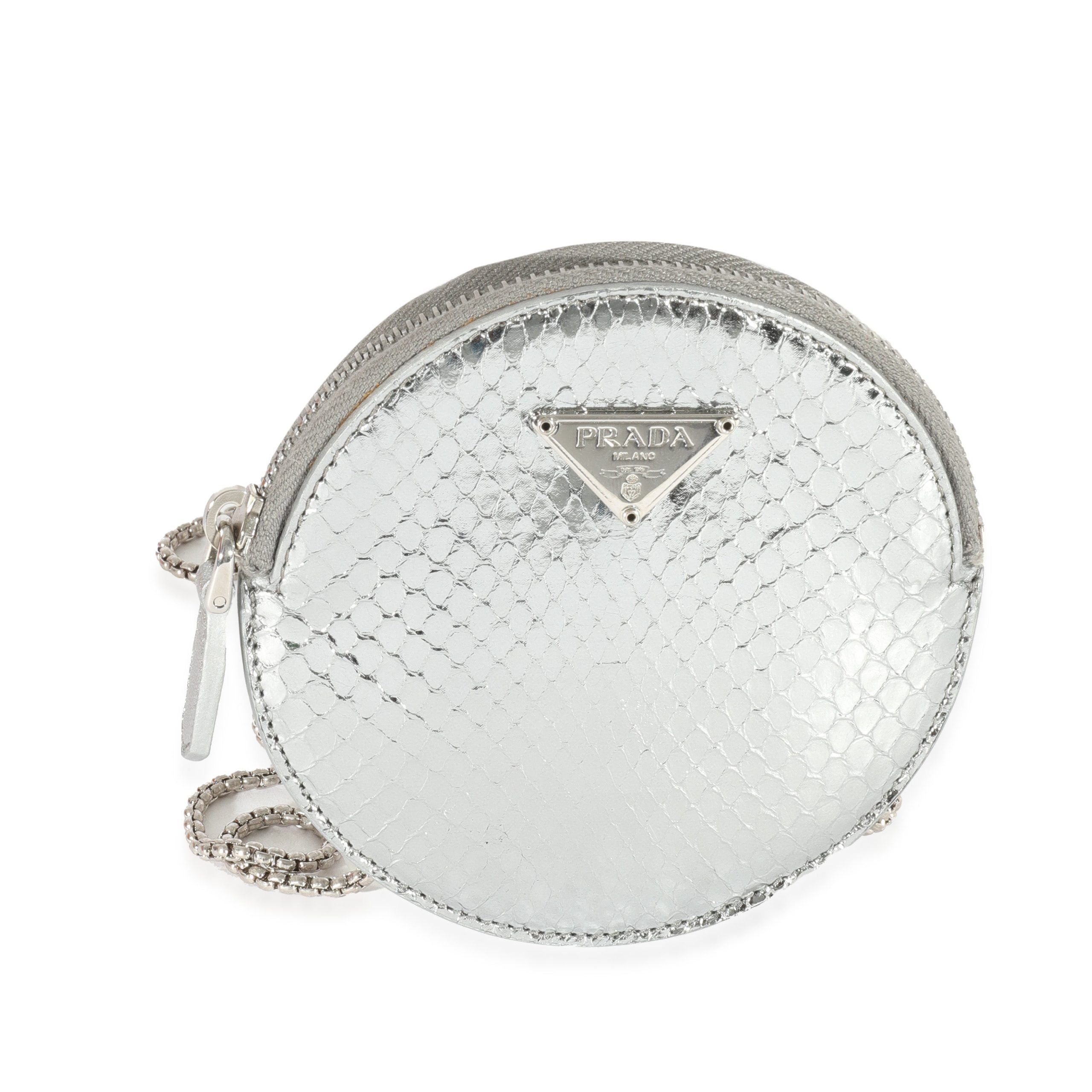 image of Prada Ayers Silver Round Mini Pouch, Women's