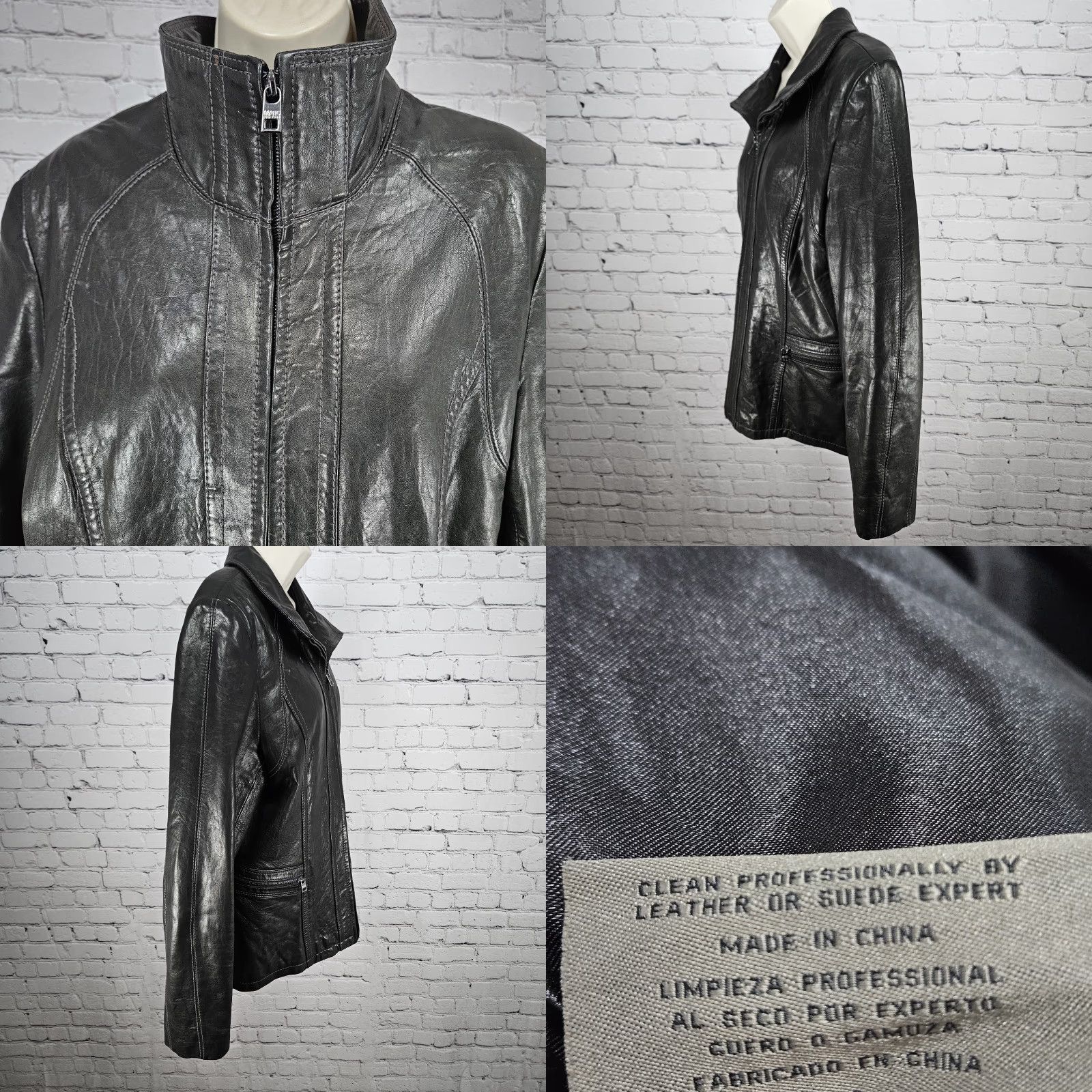 Vintage Marc New York Dark Brown Genuine Lambskin Leather Collared Full Zip Jacket XL Women Size XL / US 12-14 / IT 48-50 - 9 Thumbnail