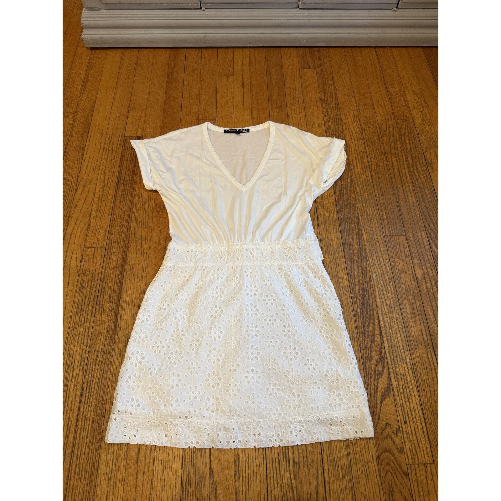 Veronica Beard Veronica Beard Dress Large White Eyelet V-Neck Pima Cotton Size L / US 10 / IT 46 - 3 Thumbnail